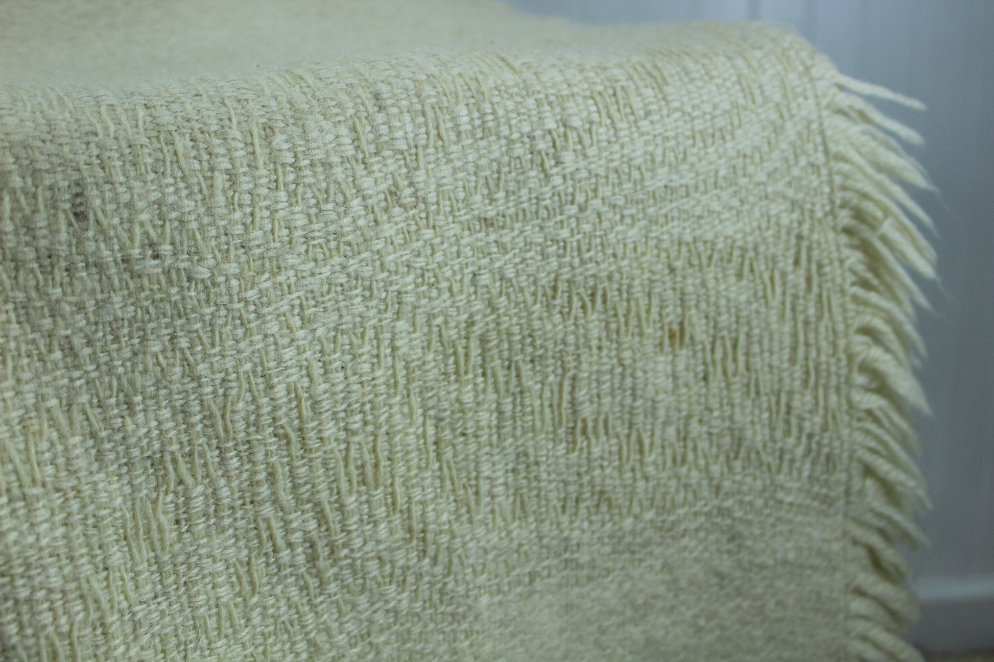 Vintage Hand Loomed Blanket Woven 2 Panels Ivory Wool Dimensional Weave 44" X 59"