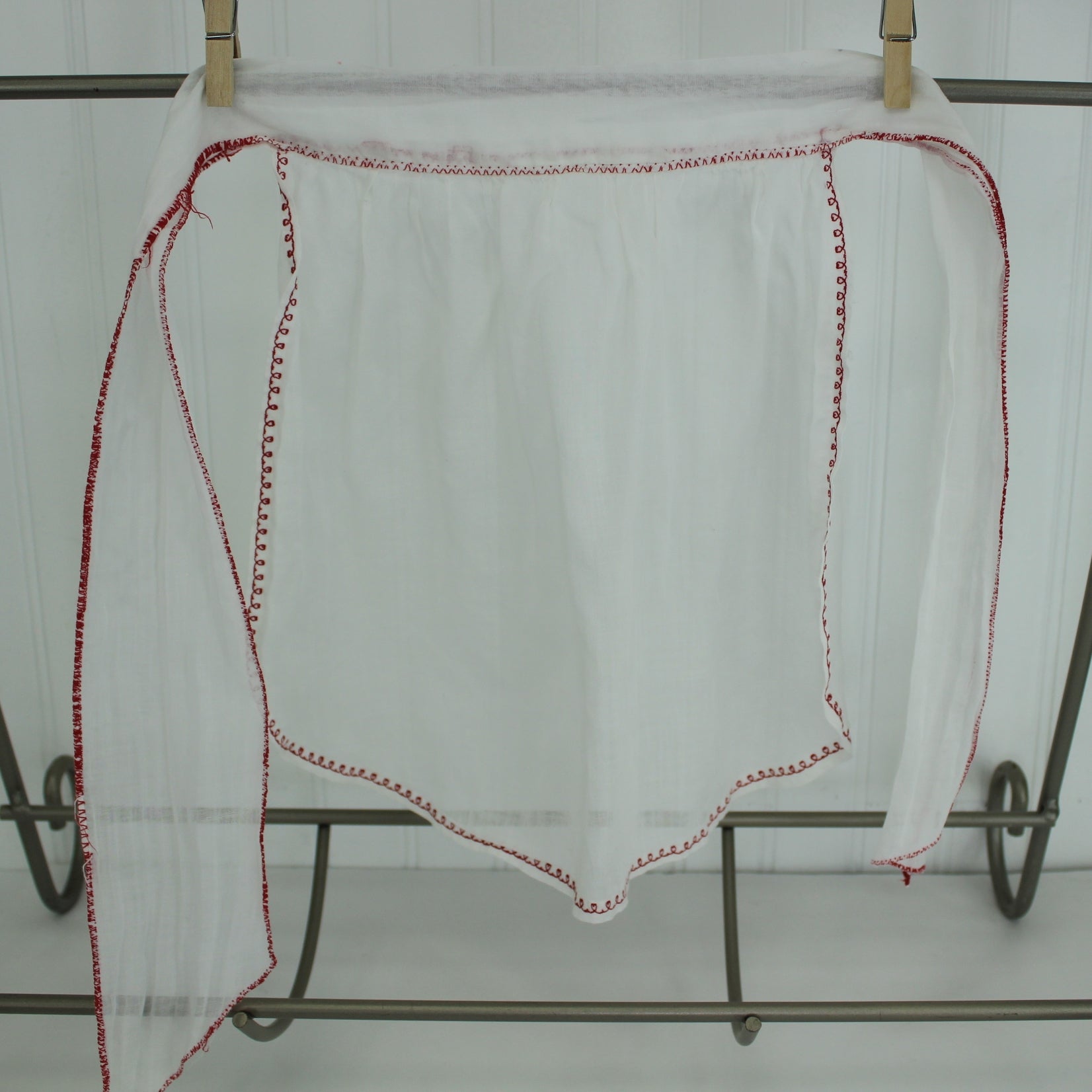 Antique Half Aprons Early 1900's Child & Adult Organdy red trim white organdy