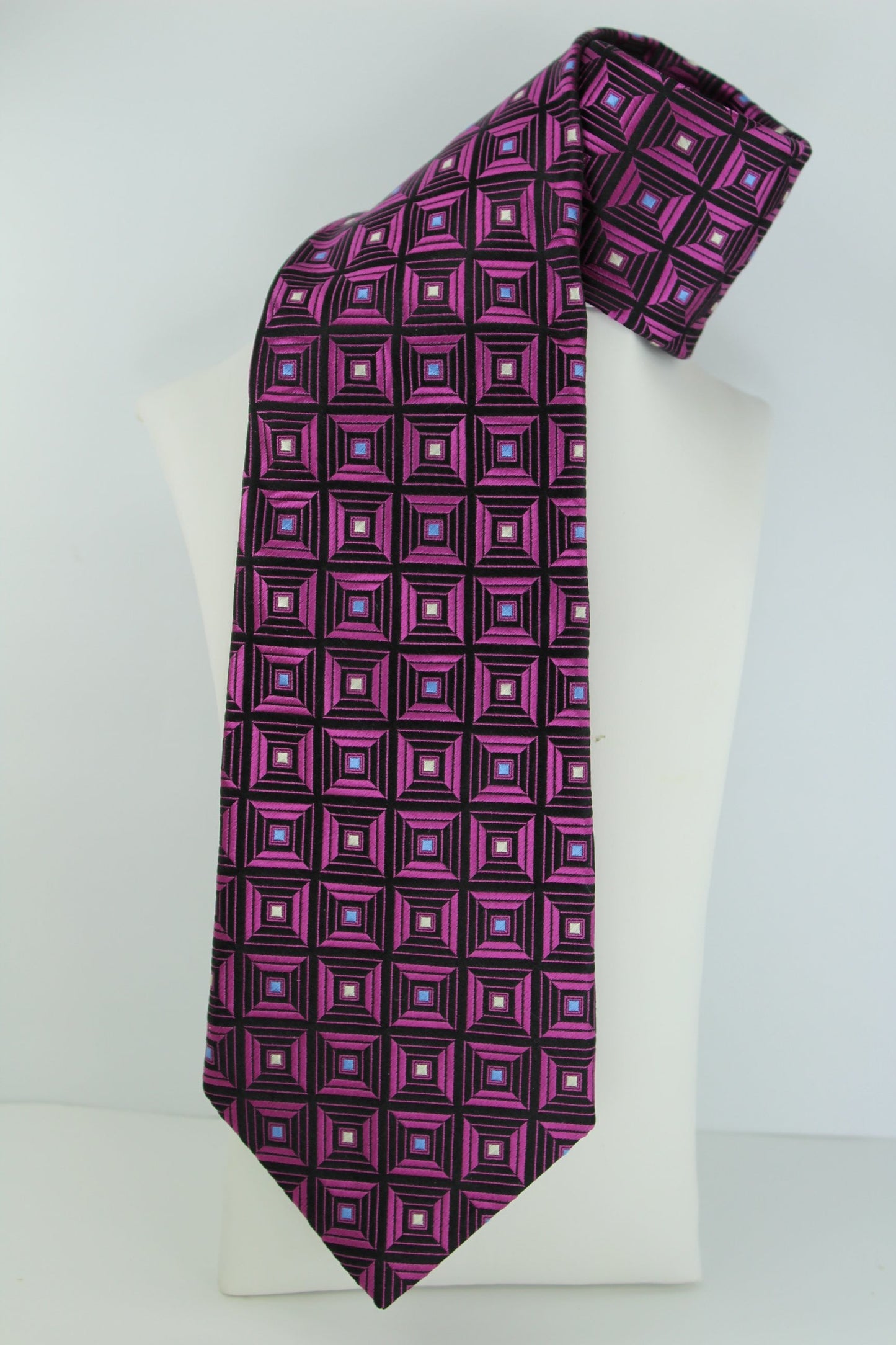 Geoffrey Beene NY 3 Silk Ties - Optical Cool Checkerboard Purple Geo modernistic excellent all