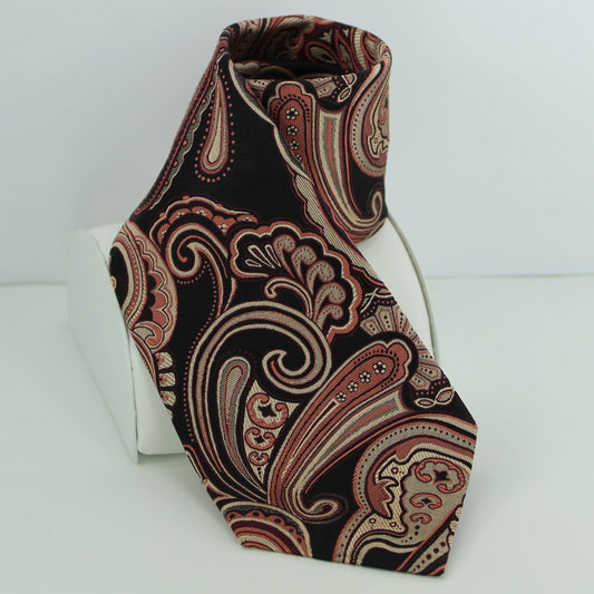 Geoffrey Beene NY Silk Tie - Black Paisley Rose Nude Lovely Design large scrolls