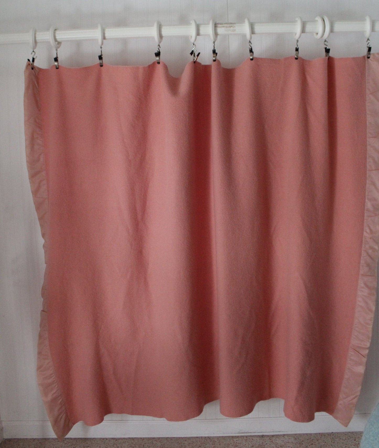 St Marys Ohio Wool Blanket Pink Pale Rose Vintage mid century