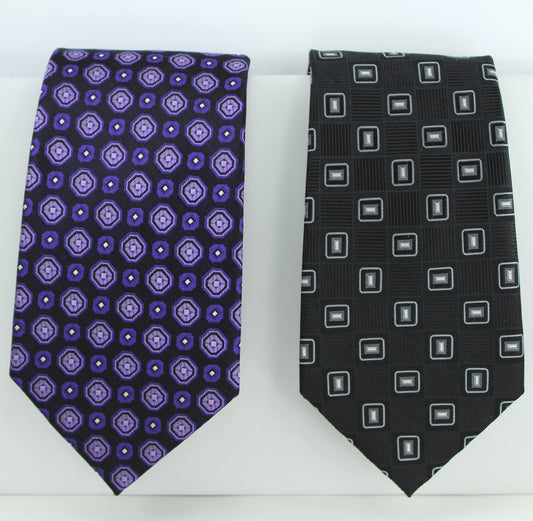 Geoffrey Beene NY 2 Silk Ties - Purple Occtagon Design Black White Geometric used