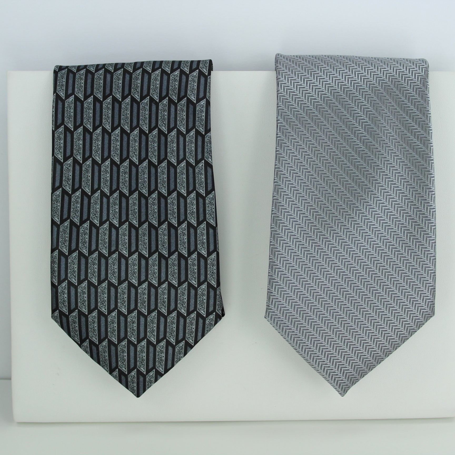 Puritan 2 Polyester Ties - Classic Small Chevron &  Optical Print Shades of Grey