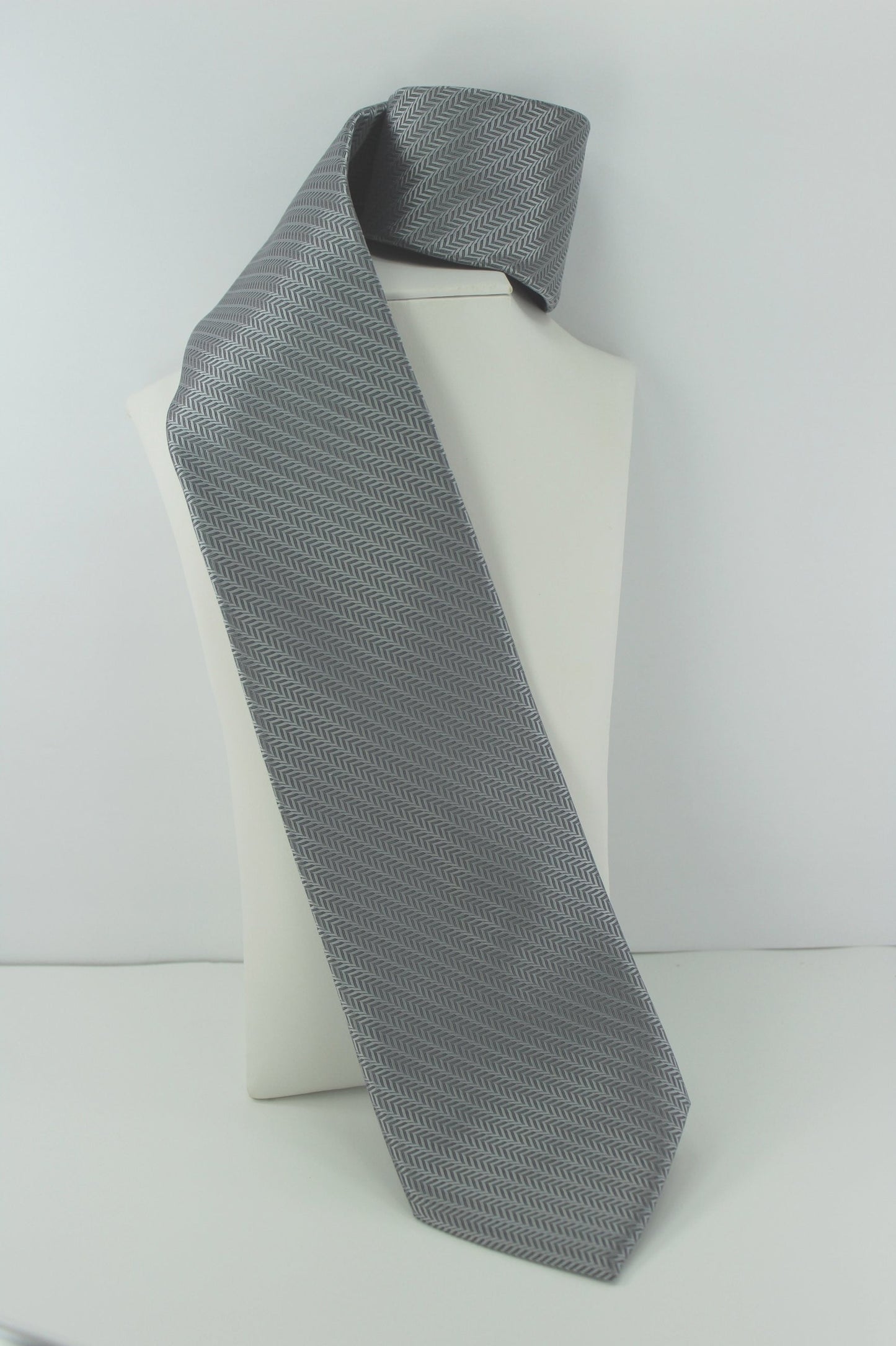 Puritan 2 Polyester Ties - Classic Small Chevron &  Optical Print Shades of Grey office zoom ties
