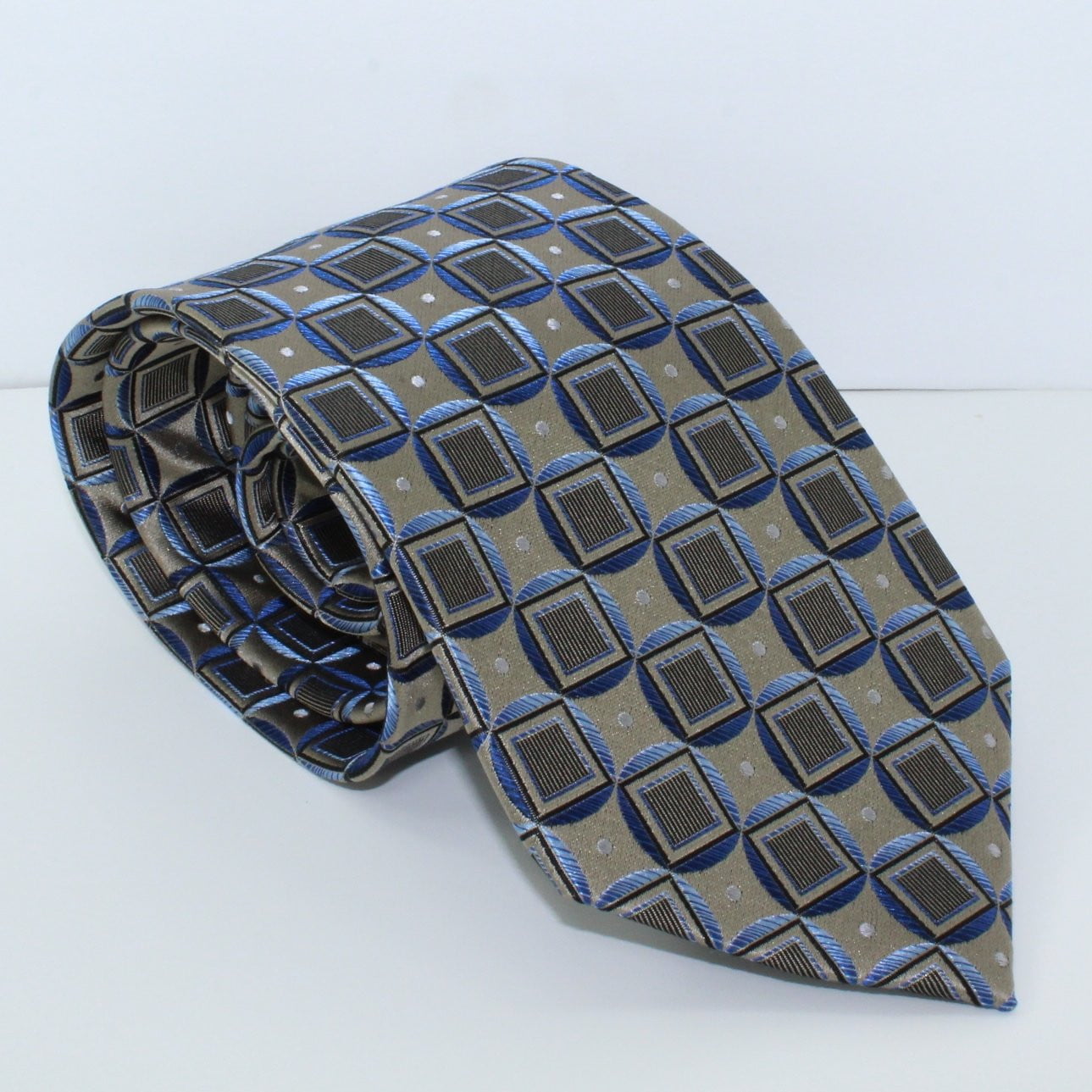 Platinum Designs Stainless Steel Blue Silk Tie - Stunning Geometric modernistic beauty