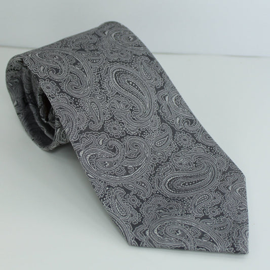 Tasso Elba Elegant Silk Tie - Silver and Black Classic Paisley