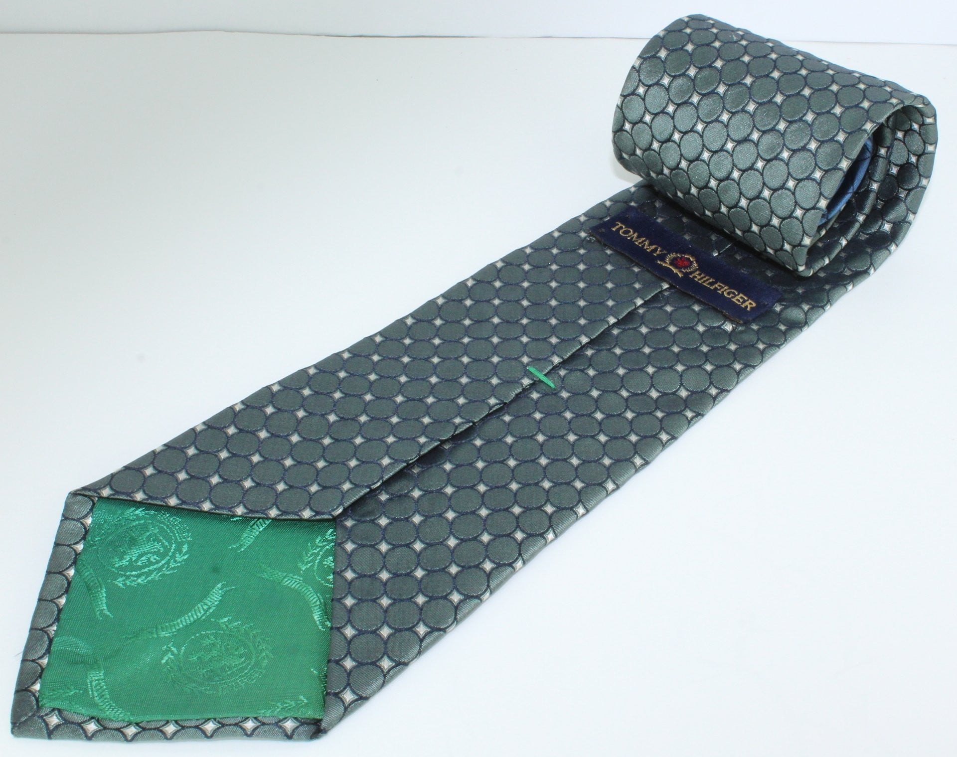 Tommy Hilfiger Unique Silk Tie USA Made - Charcoal Ovals Elegance hilfiger lining