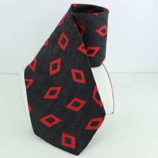 Serica Vintage Tie - Gorgeous Silk Black Red Geometric - Old Ribbon Tag