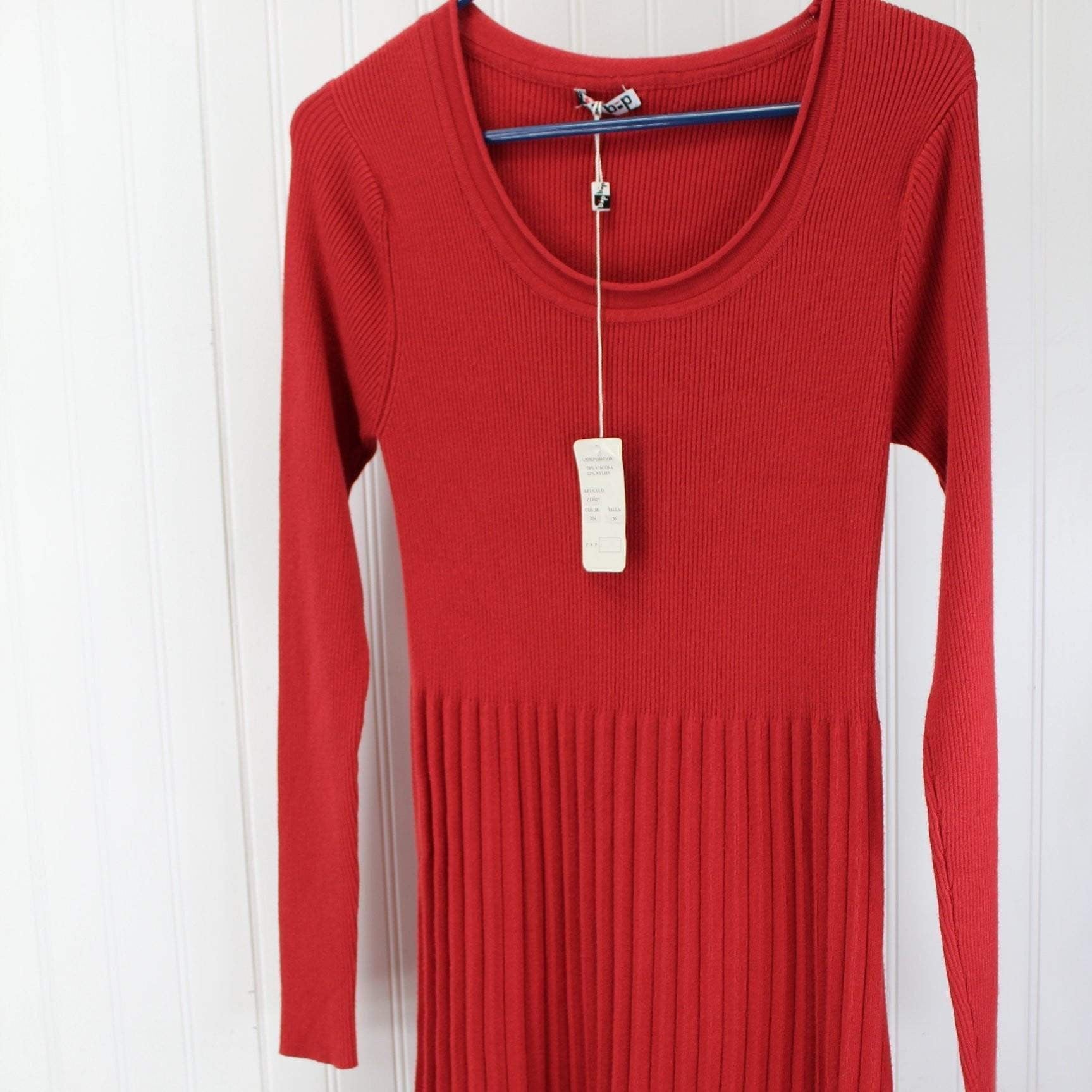 bip-bip Dress - Burnt Sienna Knit Scoop Neck Pleated Size M Zaragoza Spain