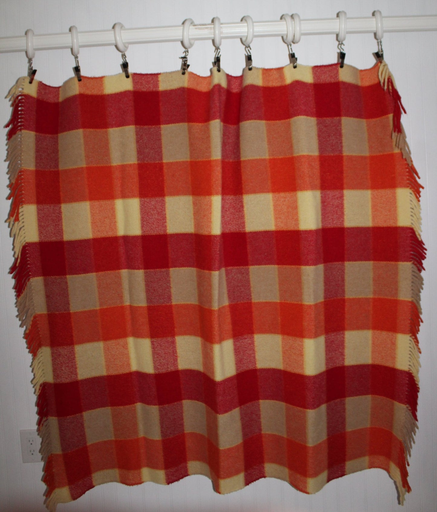 Unbranded Acrylic Fringed Throw - Orange Reds Yellow Check, All Season - 50" X 55"