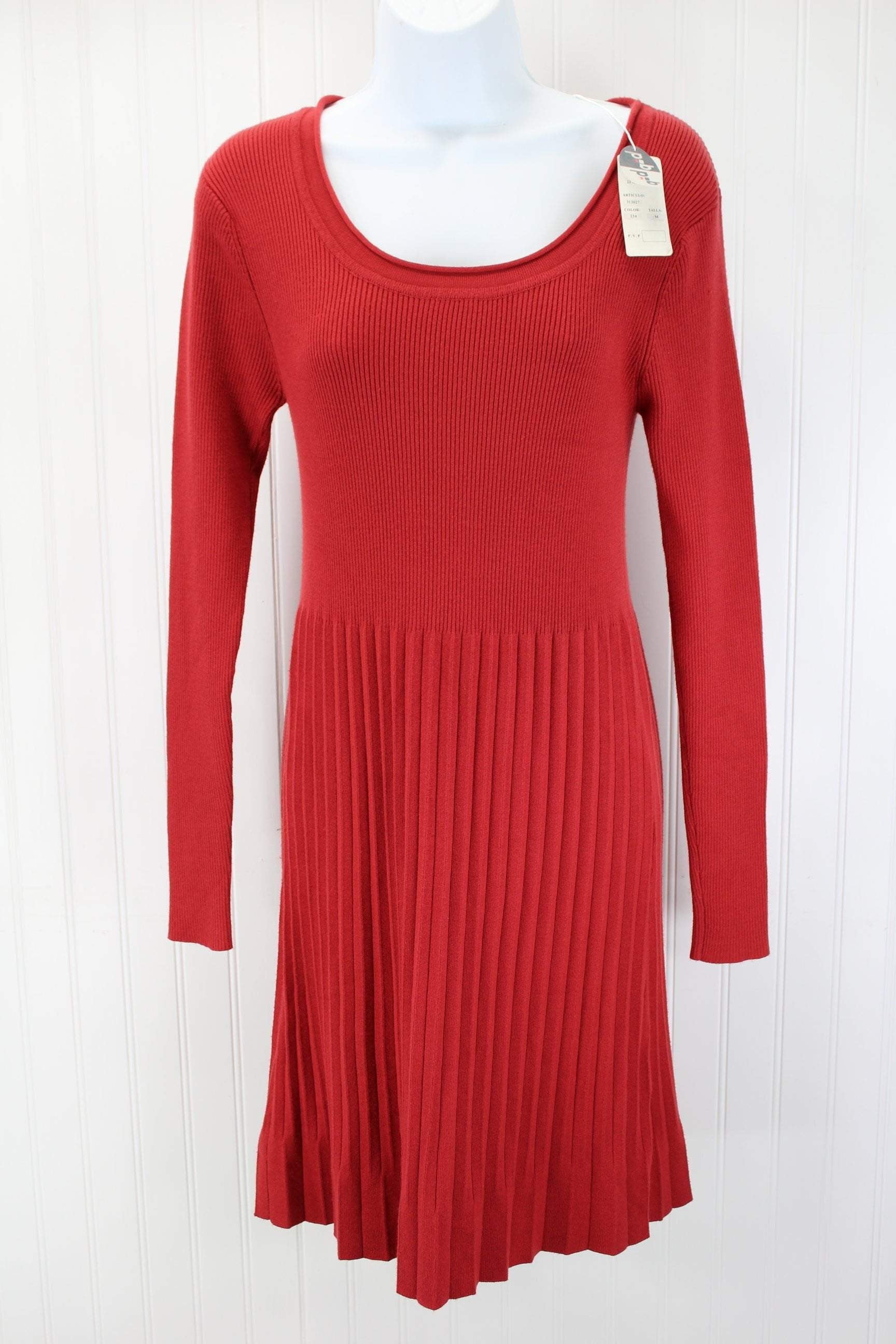 bip-bip Dress - Burnt Sienna Knit Scoop Neck Pleated Size M Zaragoza Spain sensual stretch knit