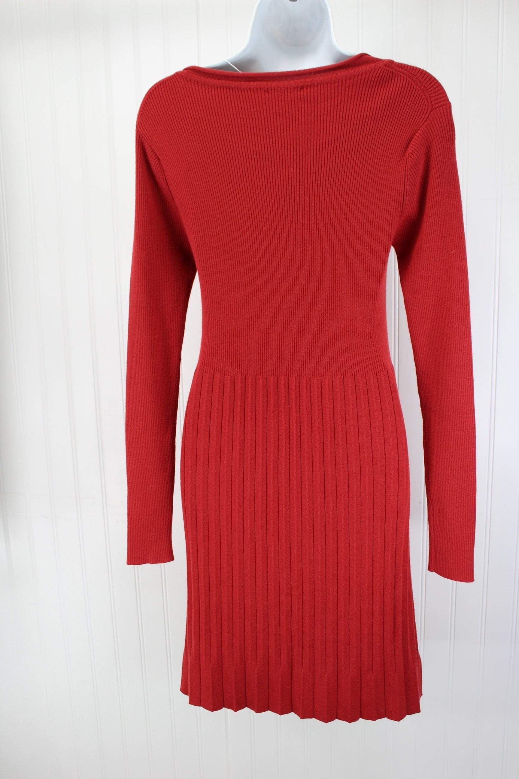 bip-bip Dress - Burnt Sienna Knit Scoop Neck Pleated Size M Zaragoza Spain classic pleated knit
