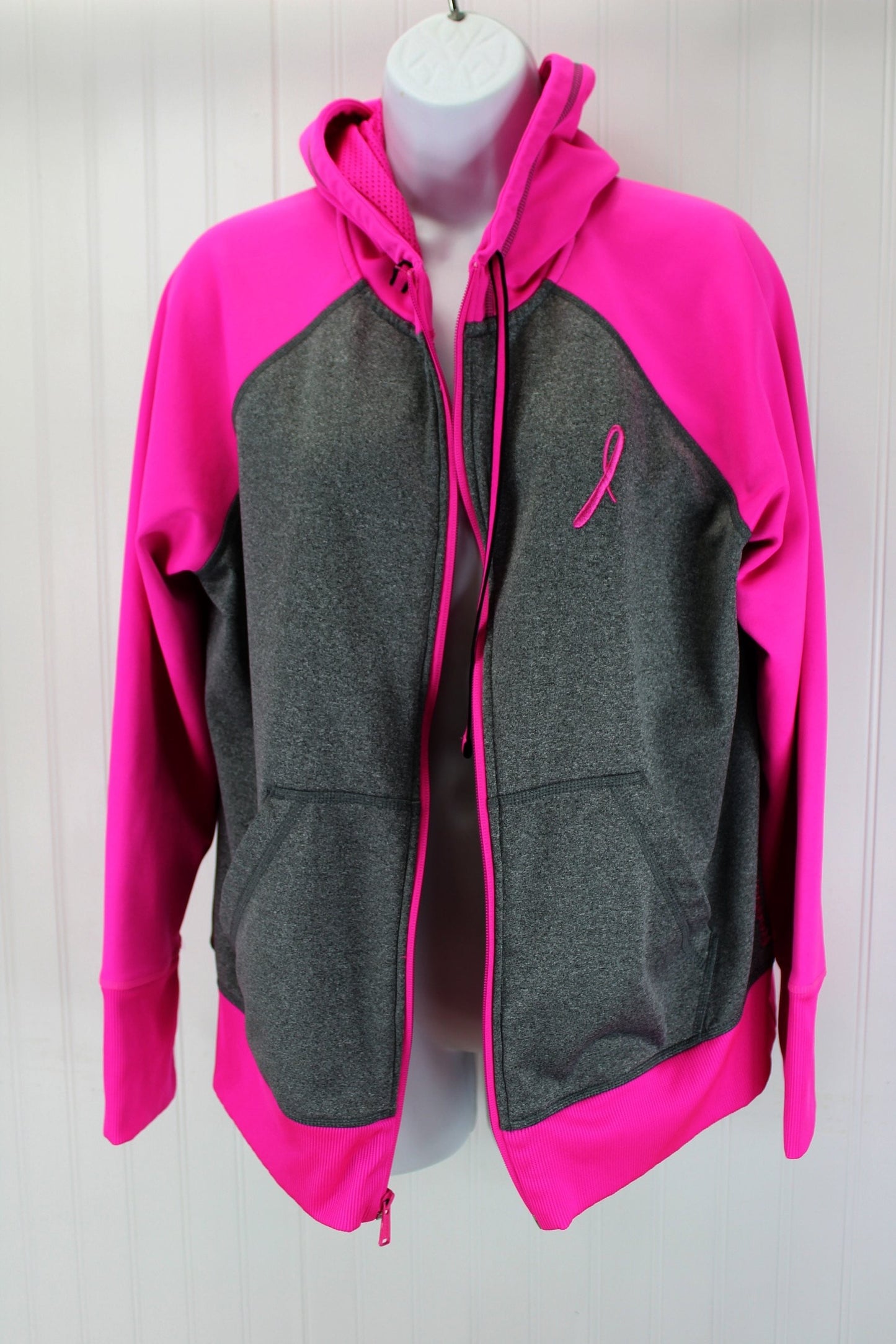 Reebok Activewear Womens Hoodie Jacket XL - Polyester Spandex Pink Grey