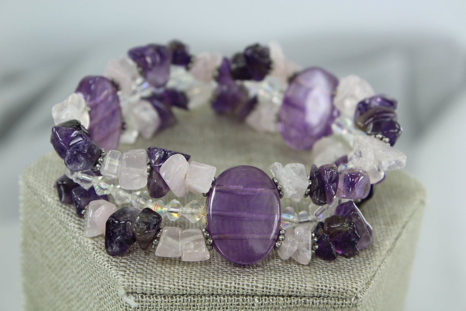 Gemstone Bracelet Stretch Beads Amethyst Aurora Borealis well crafted