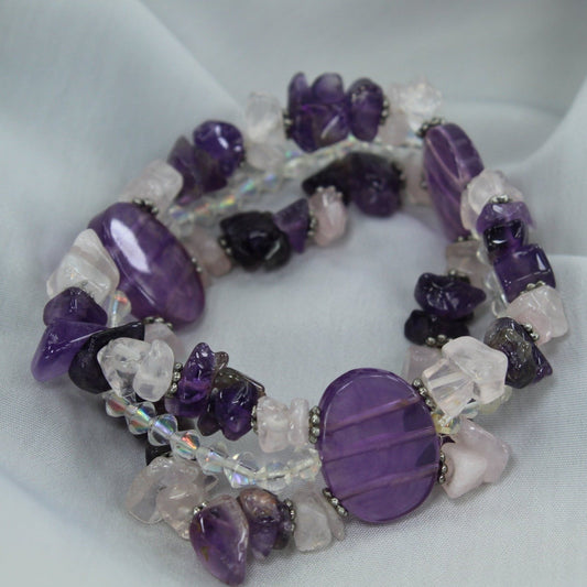 Gemstone Bracelet Stretch Beads Amethyst Aurora Borealis 