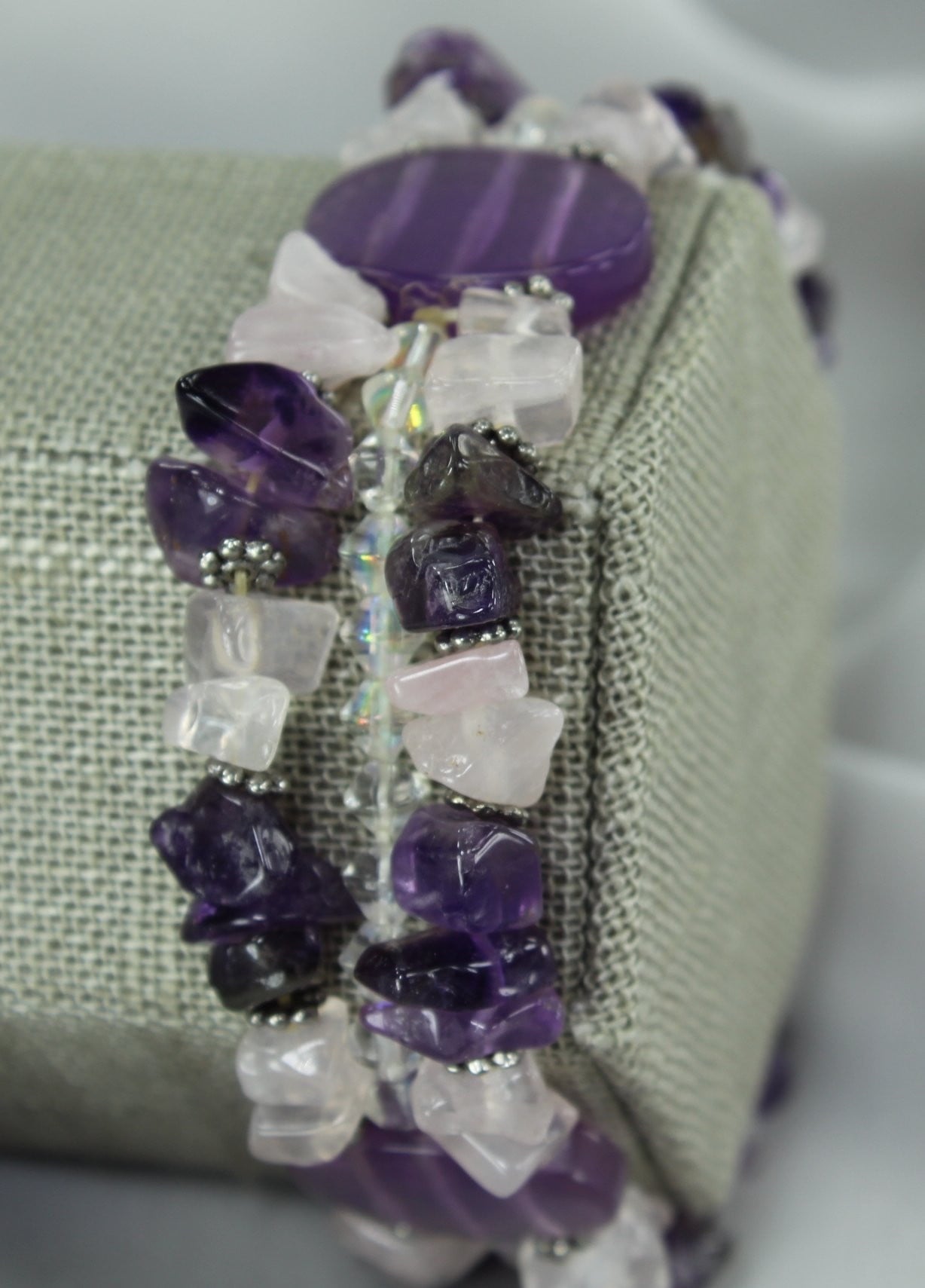 Gemstone Bracelet Stretch Beads Amethyst Aurora Borealis 3 rows