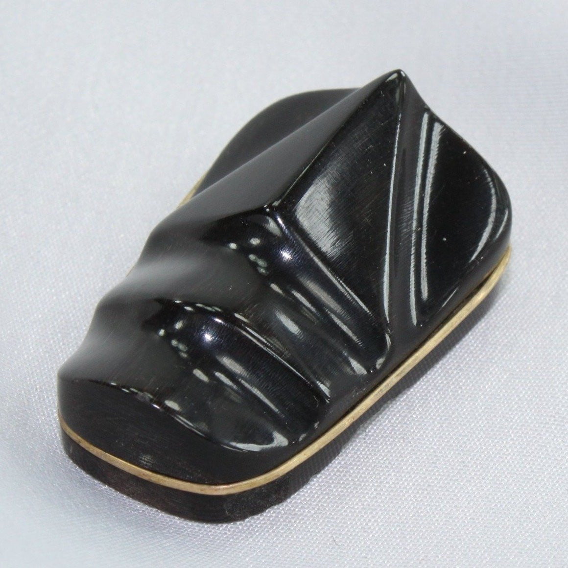 Artisan Mask Pendant - Black Grained Stone Gold Color Wire Wrap