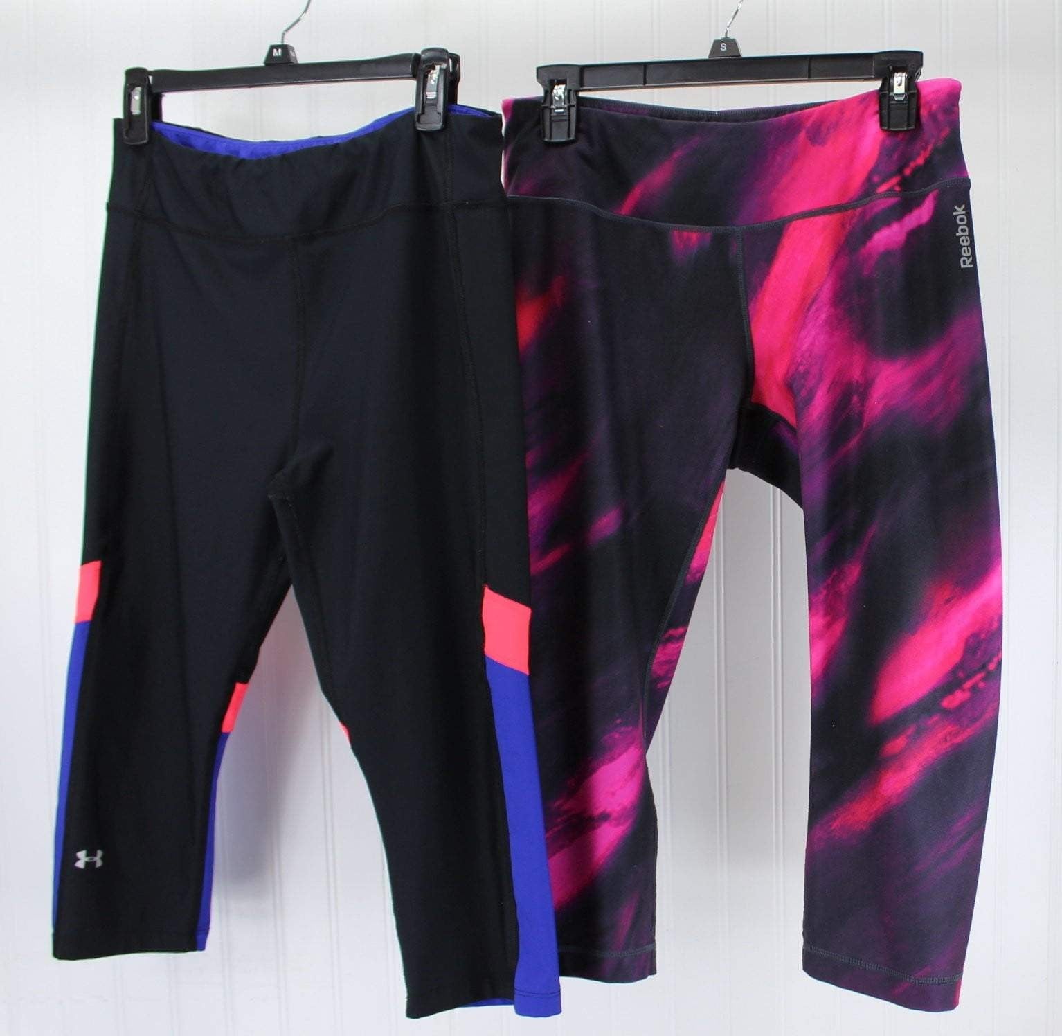 Reebok Under Armour 2 Pair Yoga Activewear Pants Capri Length Large bright colors good condition