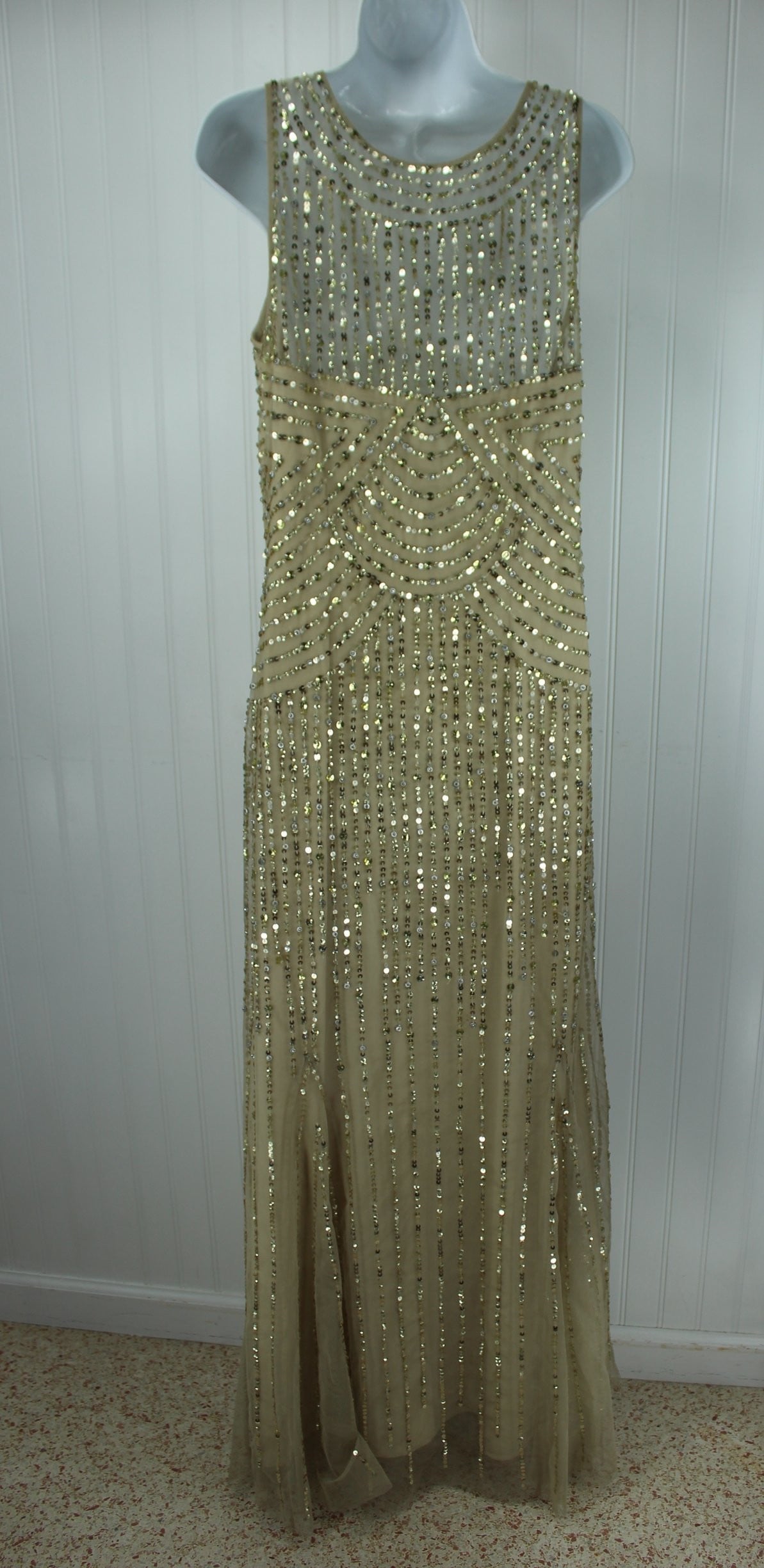 Aidan Mattox Long Sequin Dress - Stunning Fully Lined Champagne with Silver Gold Mother of the Bride gown