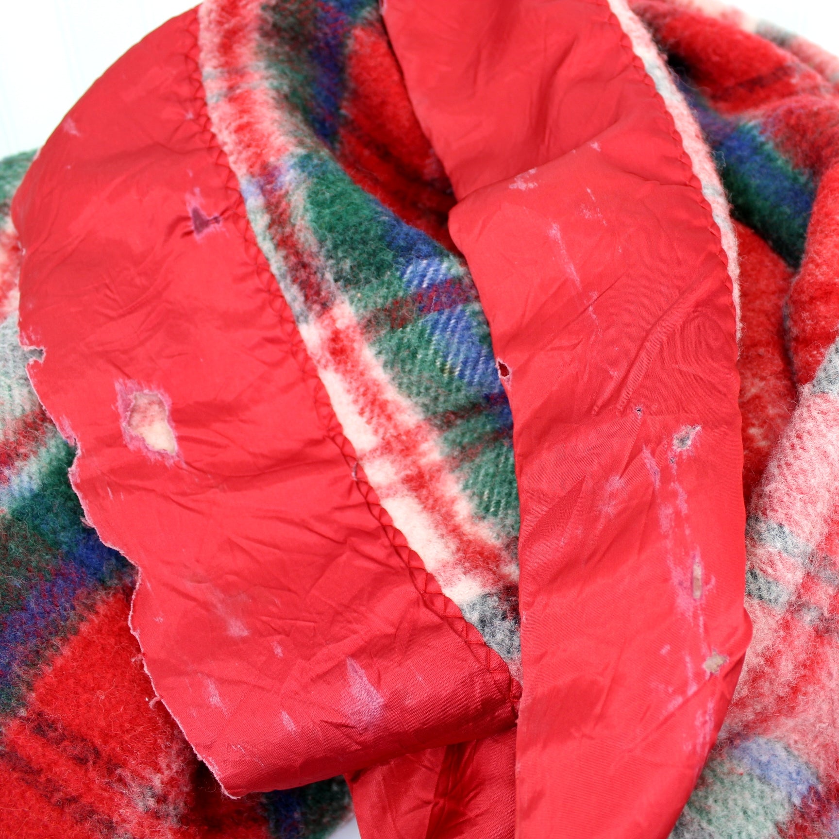 Acrylic Blanket Subtle Shades Red Blue Green Plaid  79" X 82" Special Price Use Cutter special value damage