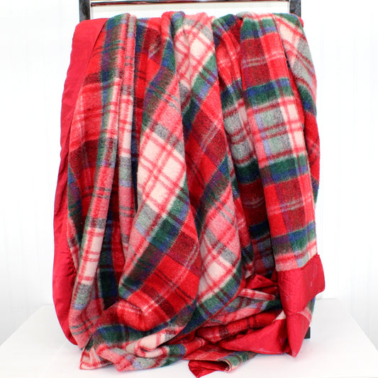 Acrylic Blanket Subtle Shades Red Blue Green Plaid  79" X 82" Special Price Use Cutter vintage