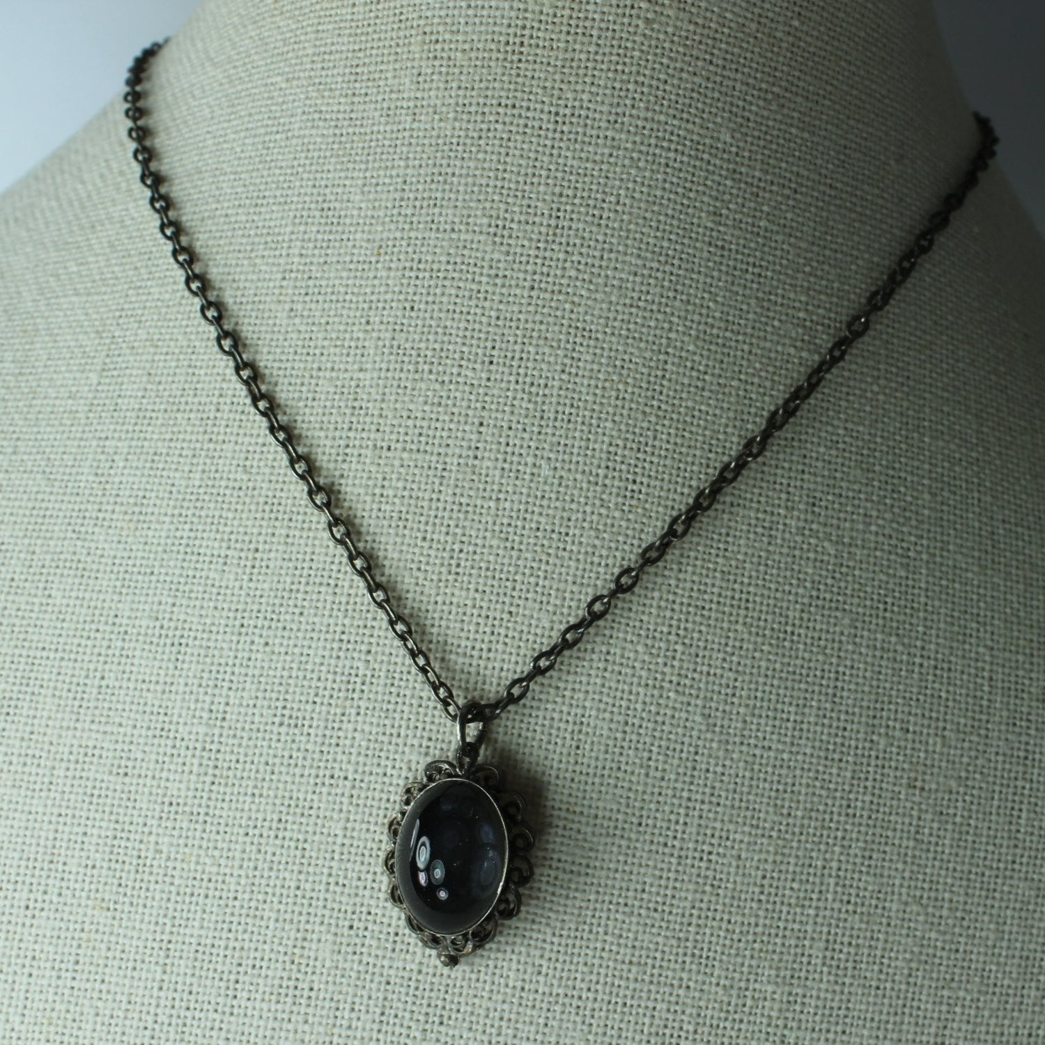 Vintage HOBE Necklace Smoky Glass Focal Silver Tone Chain mid century