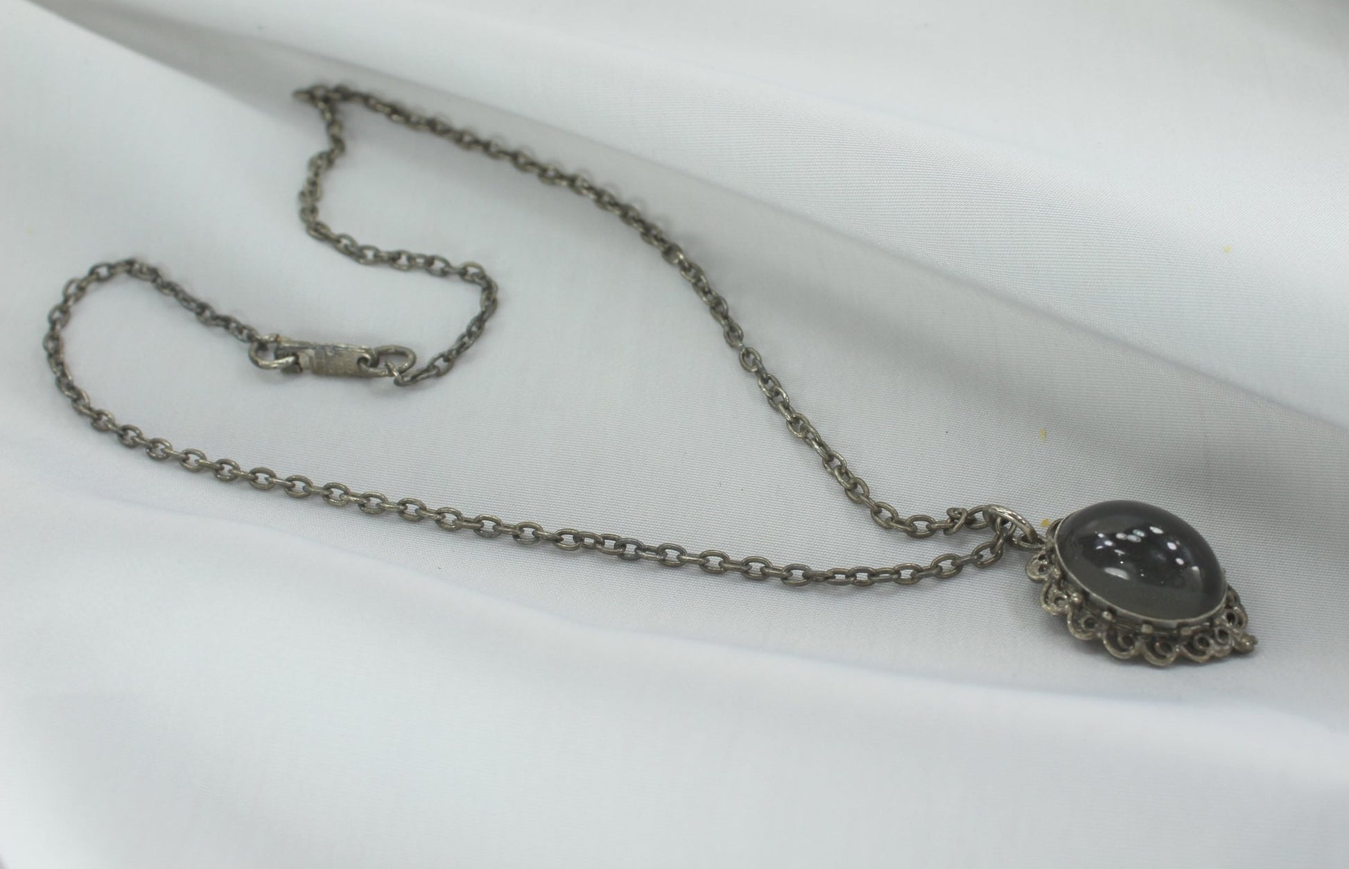 Vintage HOBE Necklace Smoky Glass Focal Silver Tone Chain designer