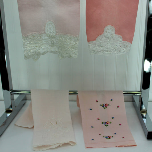 Pink Collection 4 Fingertip Hand Towels Vintage Embroidery Cutwork Batterburg Lace