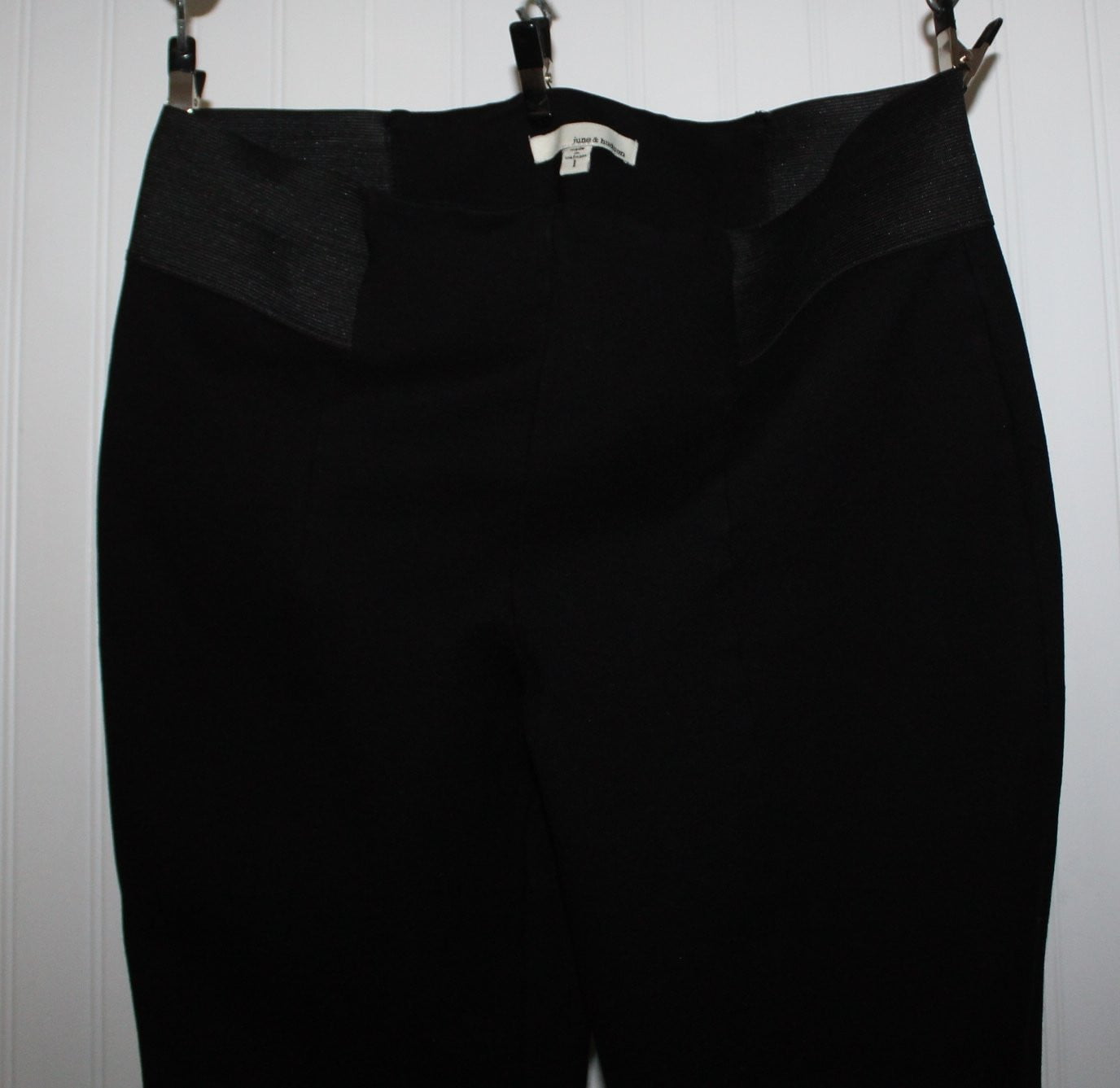 June & Hudson Black Stretch Pants Leggings  - Side Elastic - Rayon Nylon Spandex basic little black pants