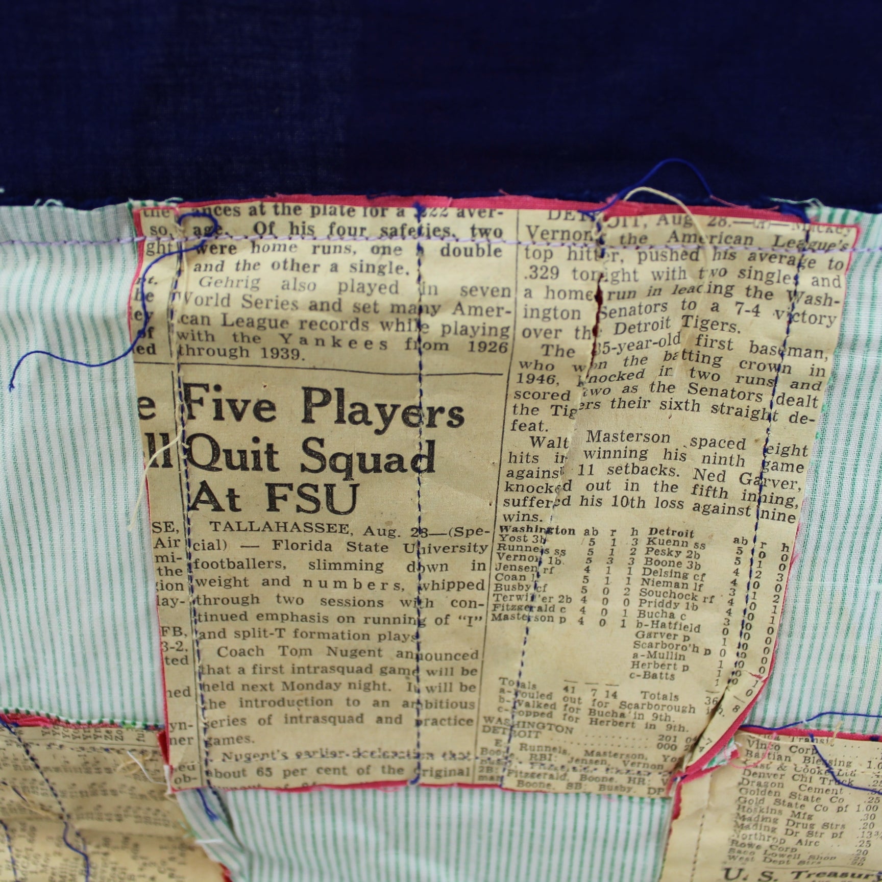 Quilt Collectible Pieces Unfinished 1950s Newspaper Template Don Faurot Missouri Hall Fame FSU news article