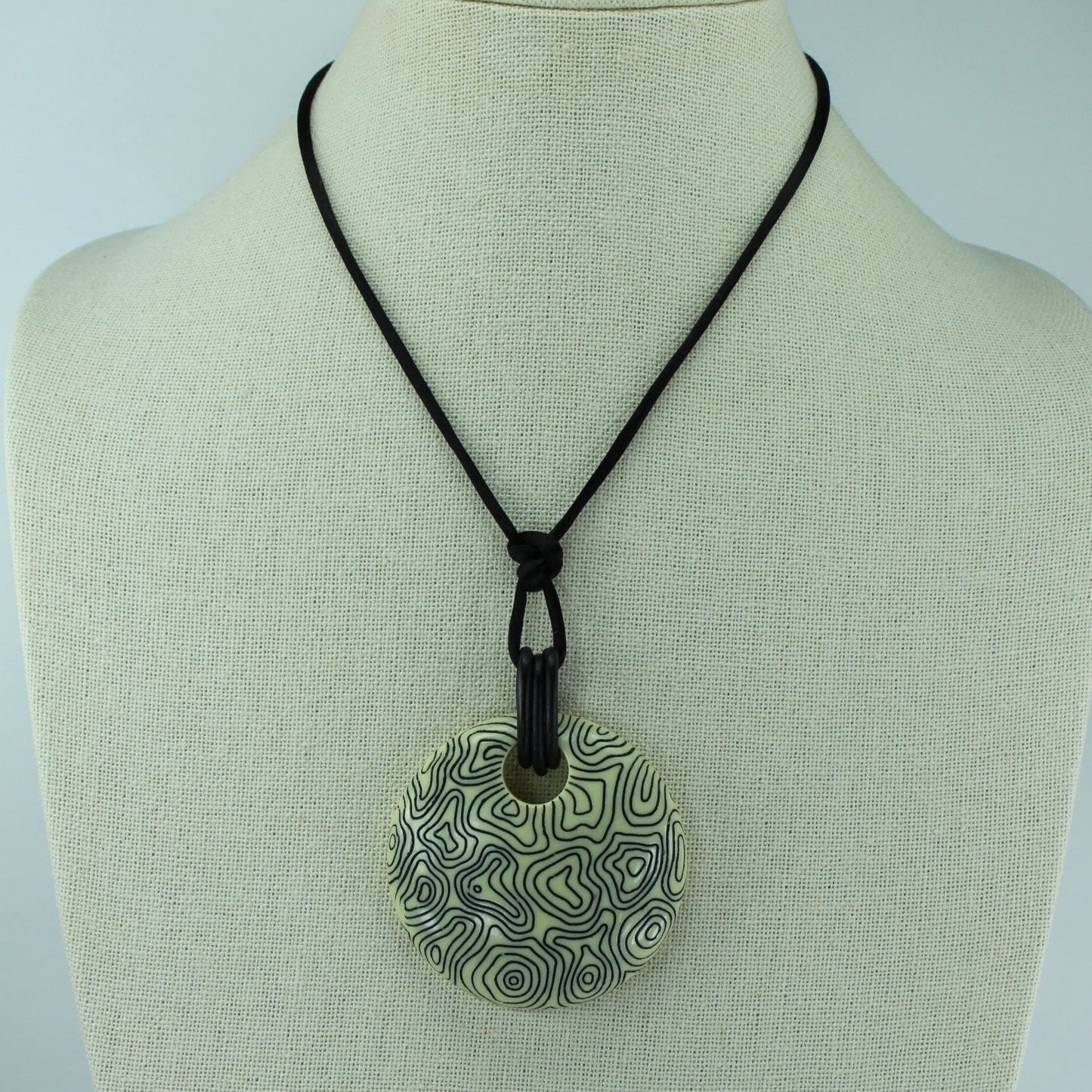 Artisan Etched Pendant Necklace Black and Cream OOAK