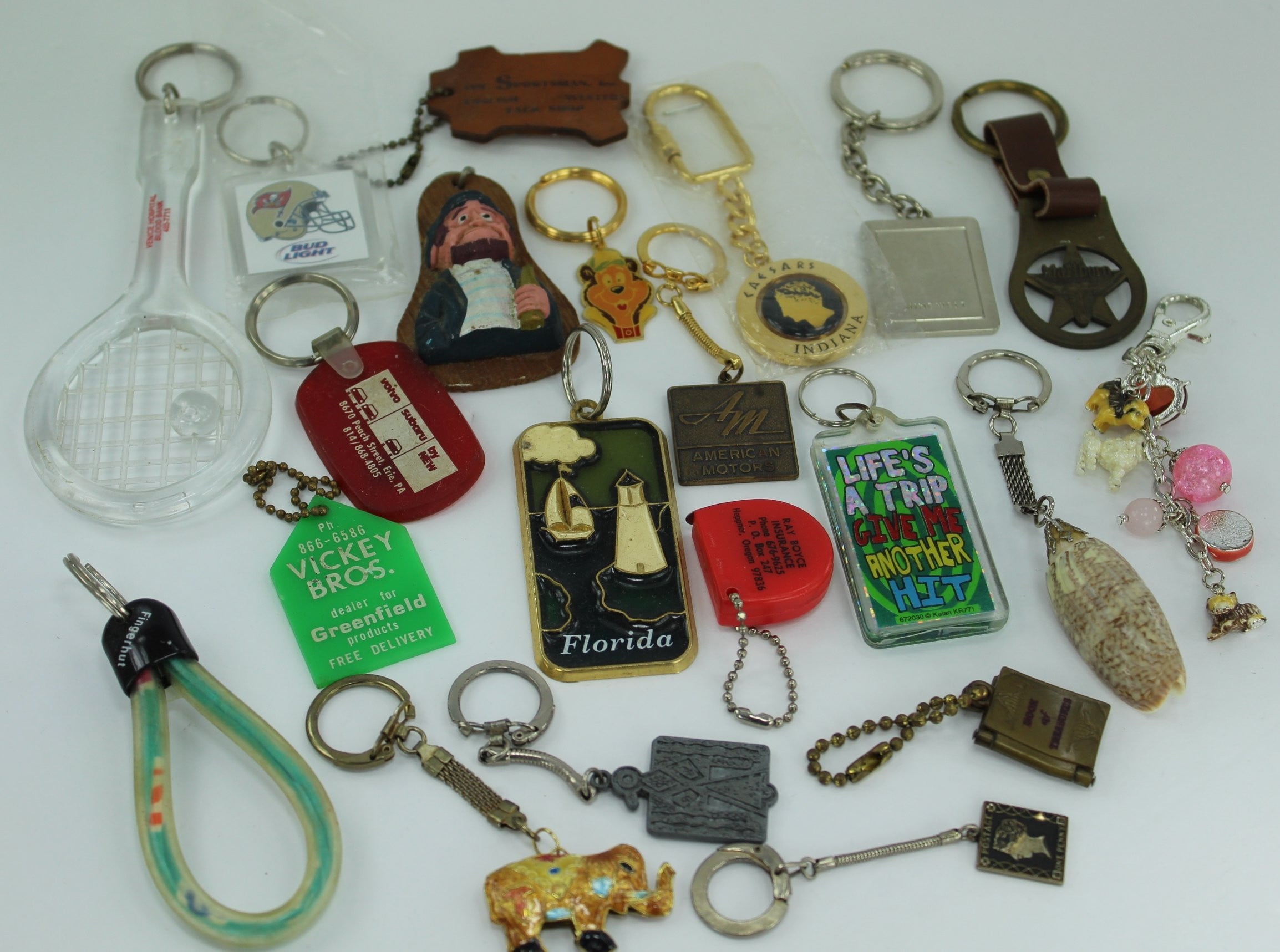 Jewelry Lot 573- Key Rings Lot 21 Rings Vtg Advertising Leather Brass ...