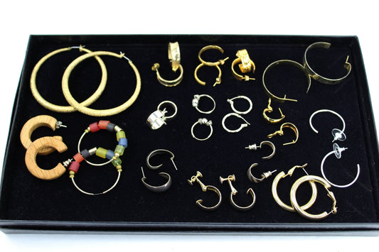 Post Earrings Lot 16 Pairs Hoops Unmarked Metal Wood Bead