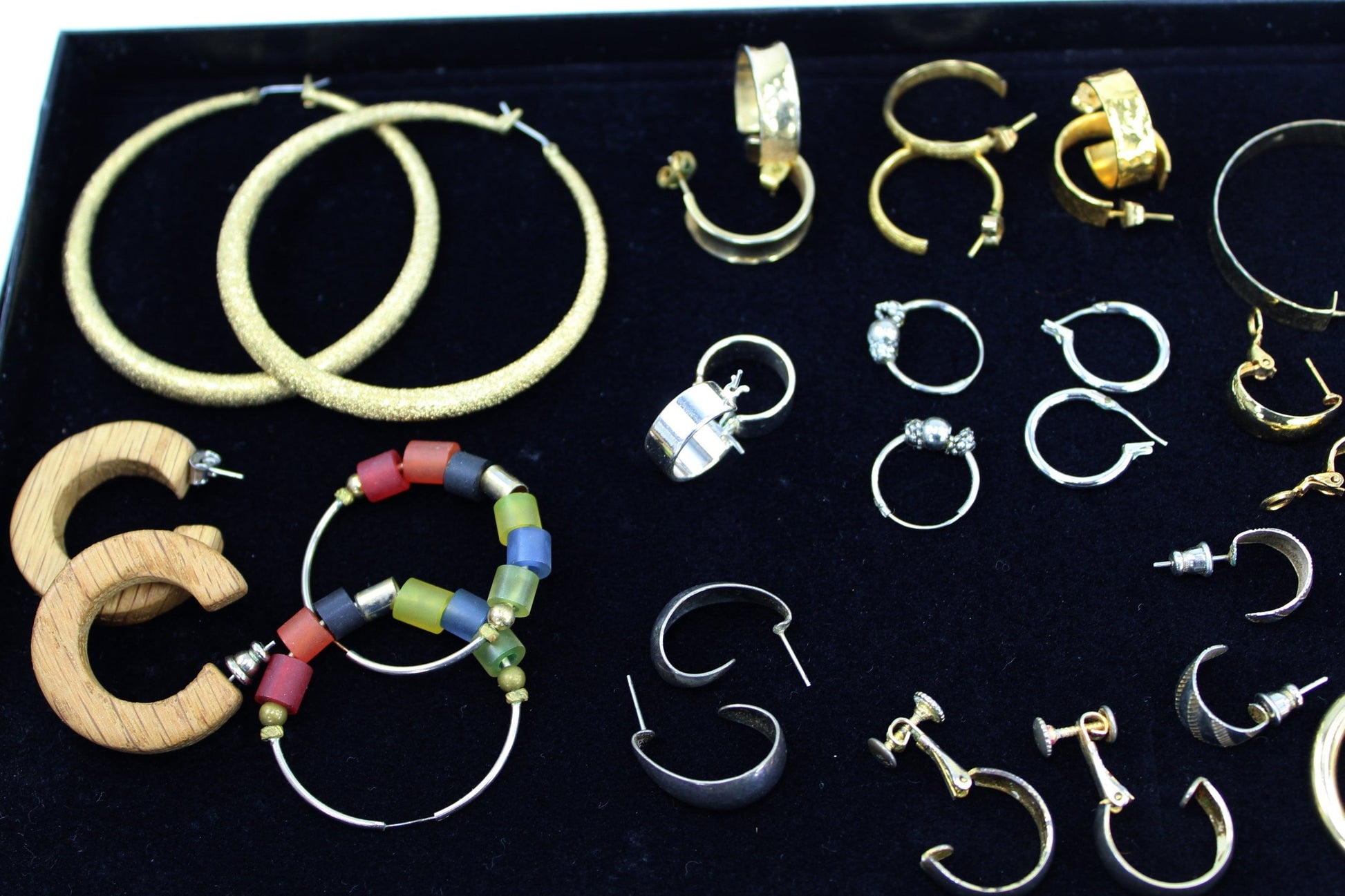 Post Earrings Lot 16 Pairs Hoops Unmarked Metal Wood Bead collectibles