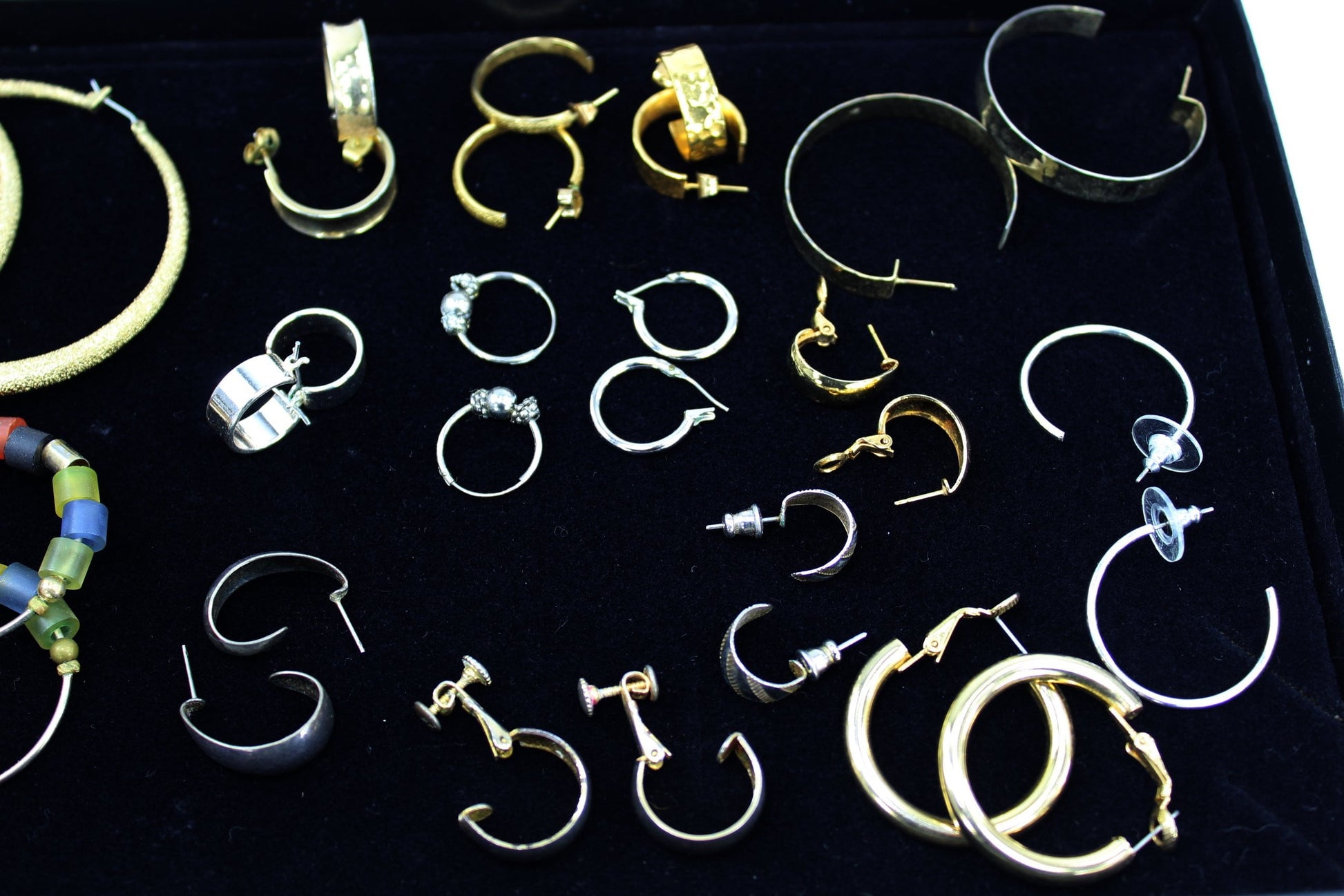 Post Earrings Lot 16 Pairs Hoops Unmarked Metal Wood Bead wearables