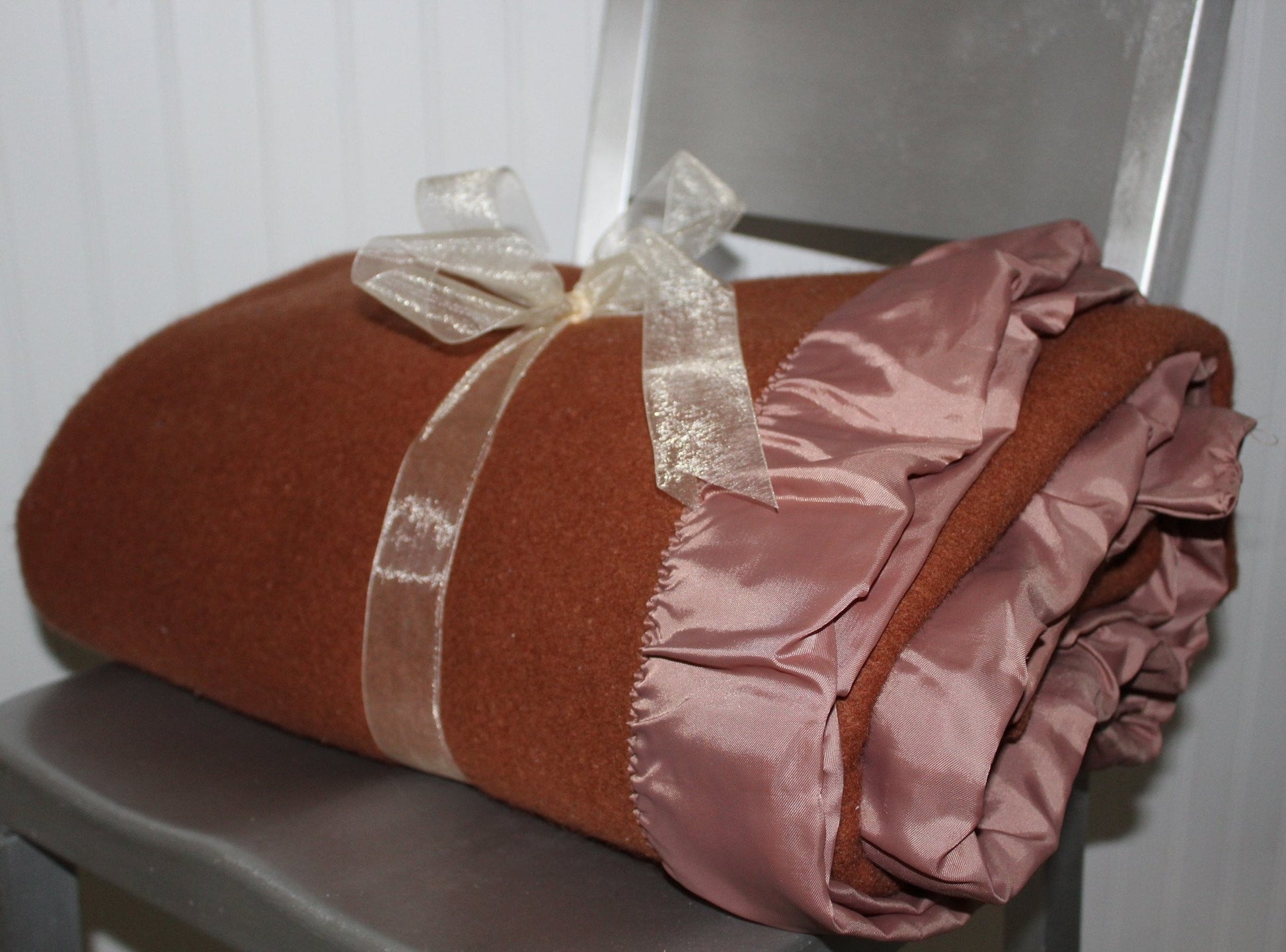 St Marys Fieldcrest Wool Blanket -1950's Toast Brown - 66" X 74" USA