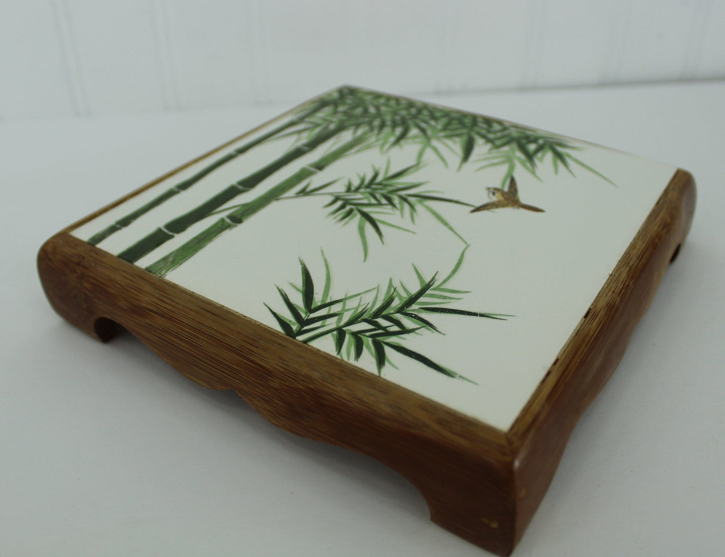 ITO'S Bamboo Crafts Tile Trivet - Japan Vintage Bamboo Stand Ceramic Tile