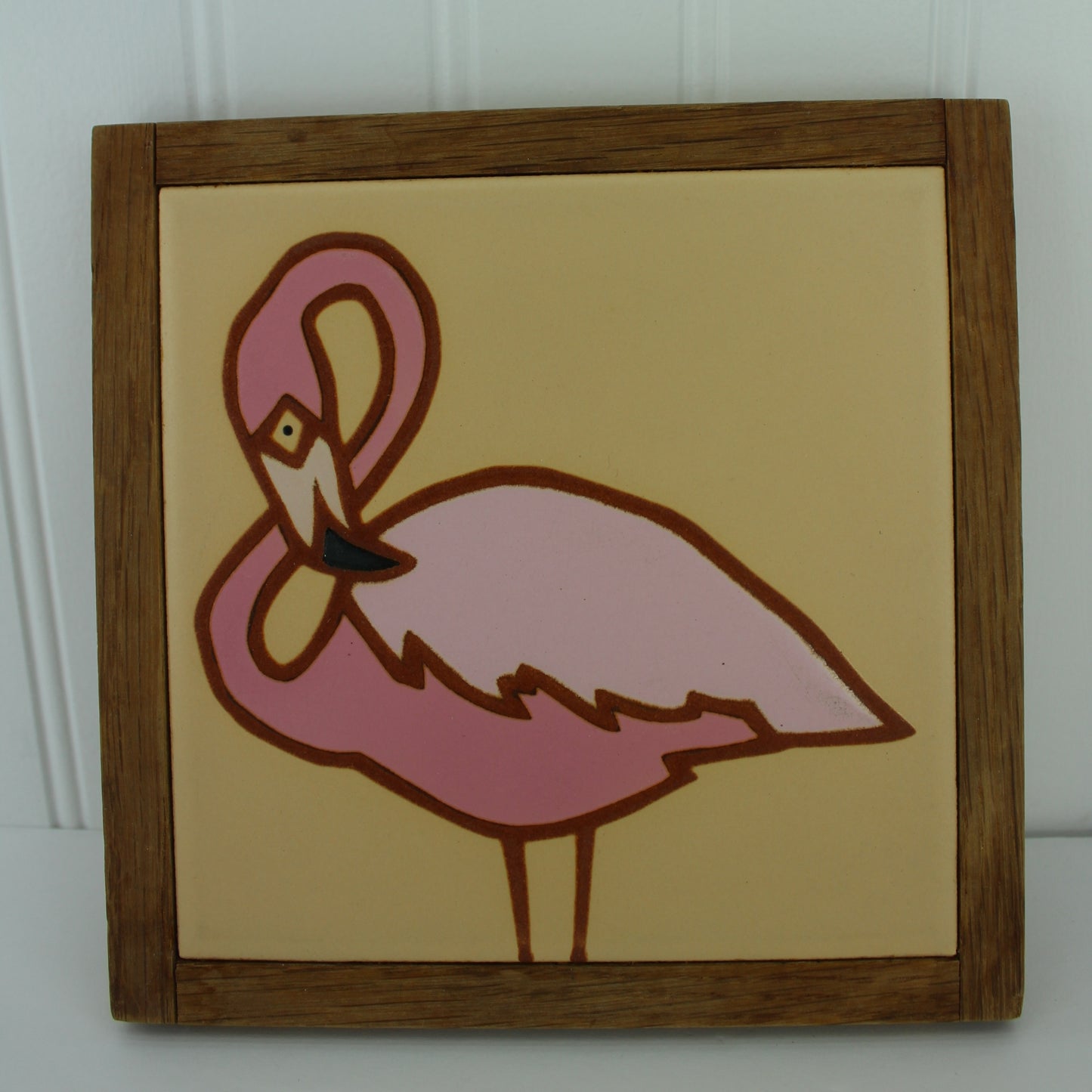 Glazin' Images Jane & Barb Tile Trivet - Flamingo series Wood Frame