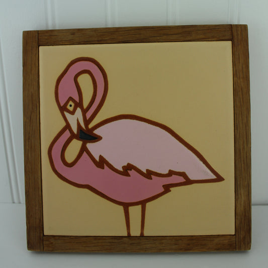 Glazin' Images Jane & Barb Tile Trivet - Flamingo series Wood Frame