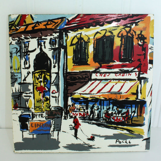 Hand Painted Wall Tile - French Market Scene  6" Signed Poche