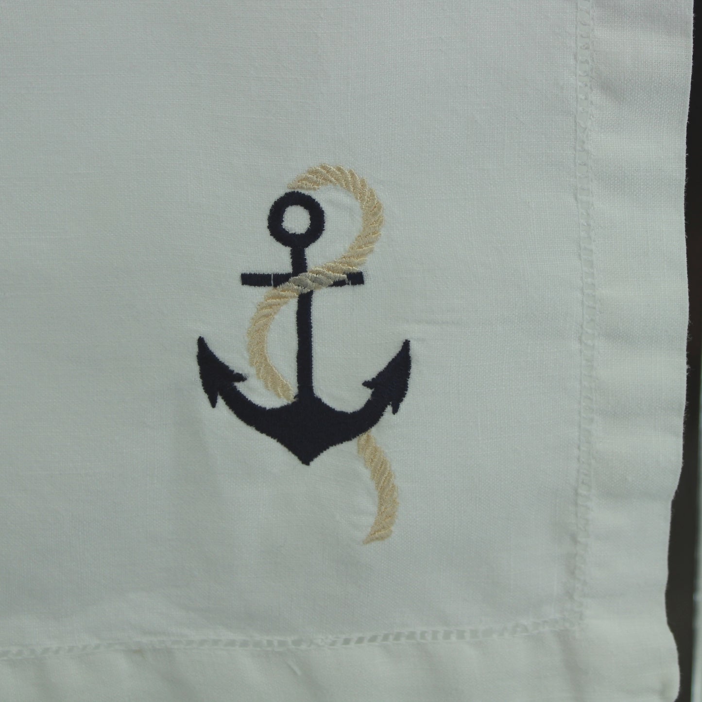 Pair Place Mats Nautical Embroidered Anchor and Rope heavy machine embroidery