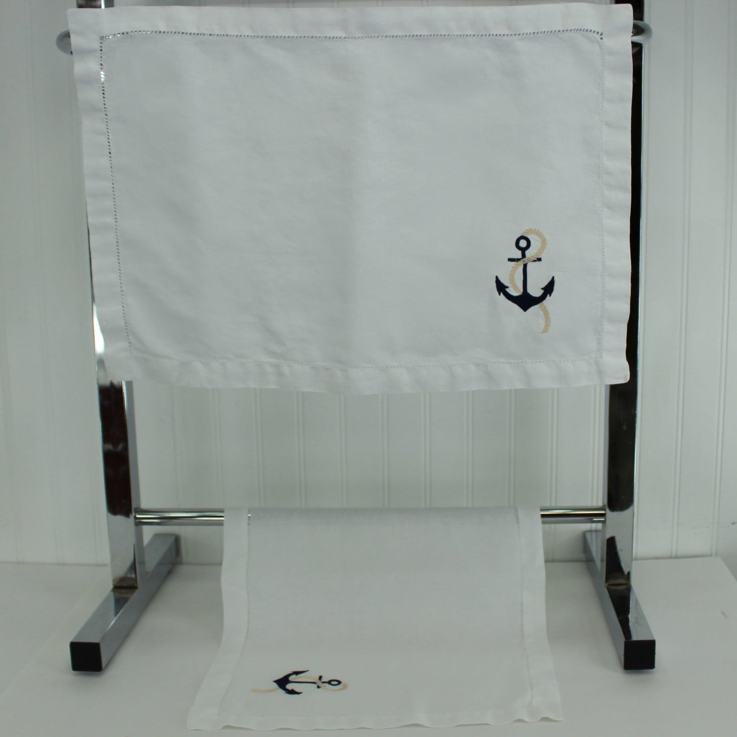 Pair Place Mats Nautical Embroidered Anchor and Rope large size place mats