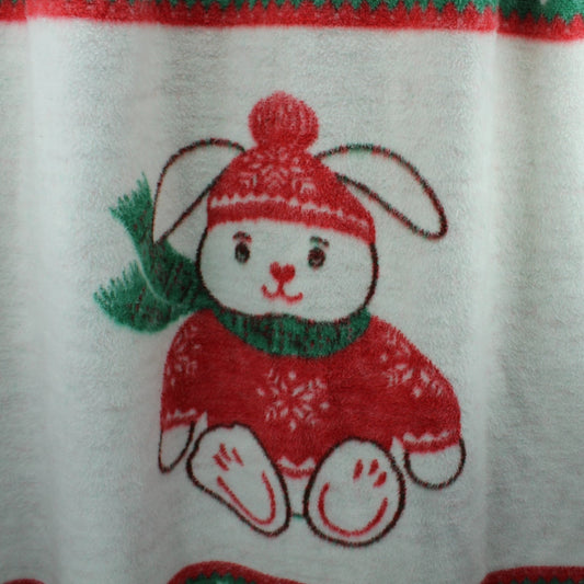 Biederlack Acrylic Blend Reversible Throw Blanket - Favorite Holiday Blanket Bunnies Trees ski bunny