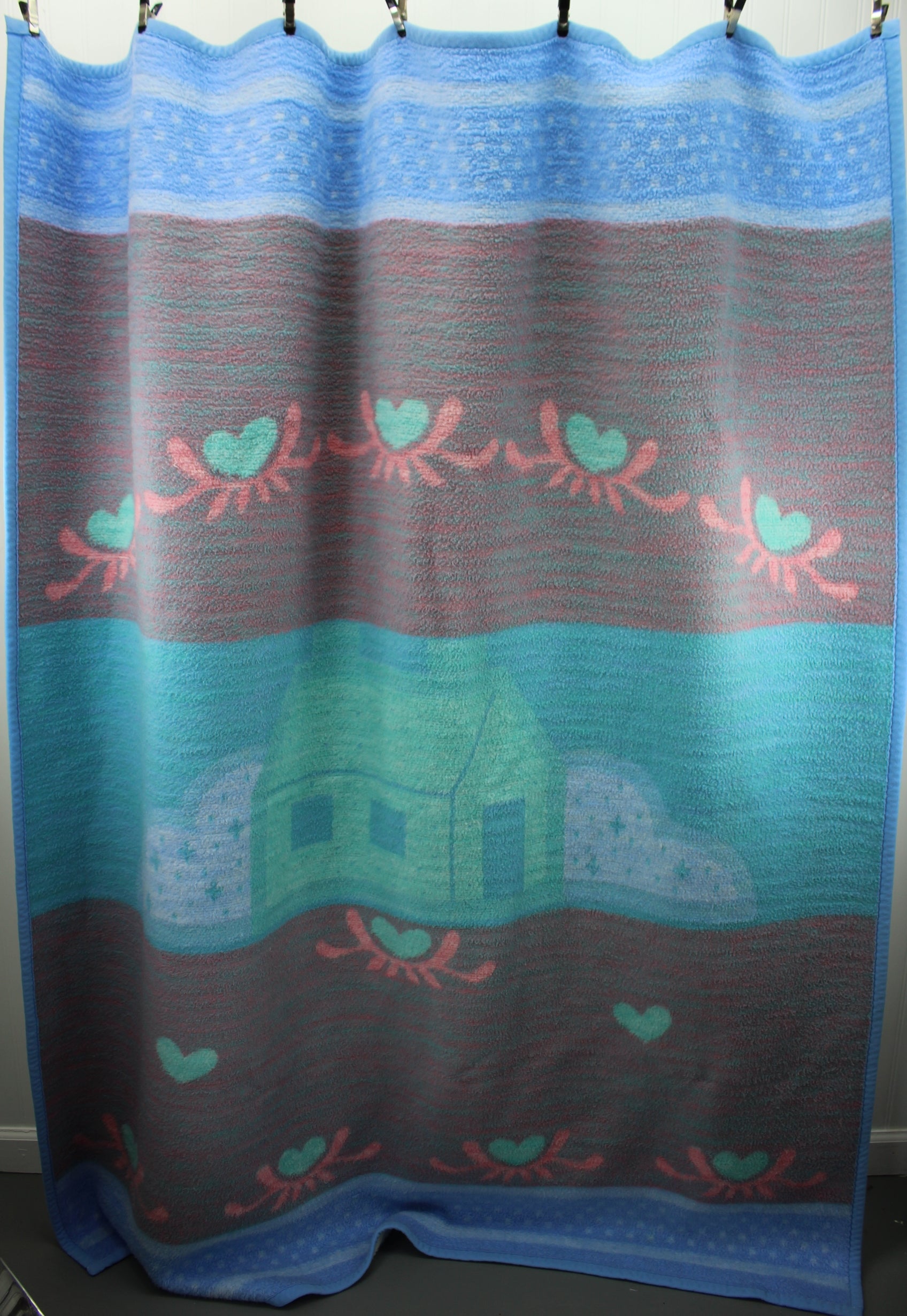 Biederlack Acrylic Blend Throw Blanket - Pastels reversible Cottage House Hearts home is where heart is