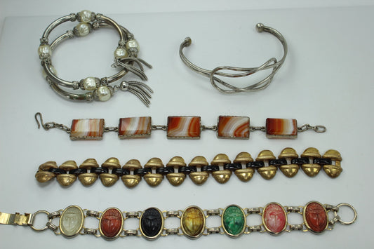 Vintage Costume Bracelet Lot 5 Pieces Estates Wearables Coro Scarab