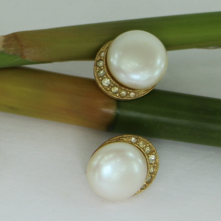 Collection 3 Pairs Post Stud Earrings Gold Tone Hoops Crystal Pearl pearl earrings closeup