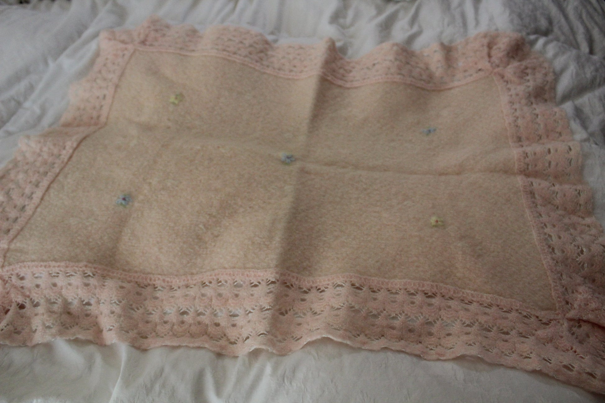 Unbranded Wool Blend Baby Crib Stroller Blanket - Elegant Embroidered Peach - 34" X 25"