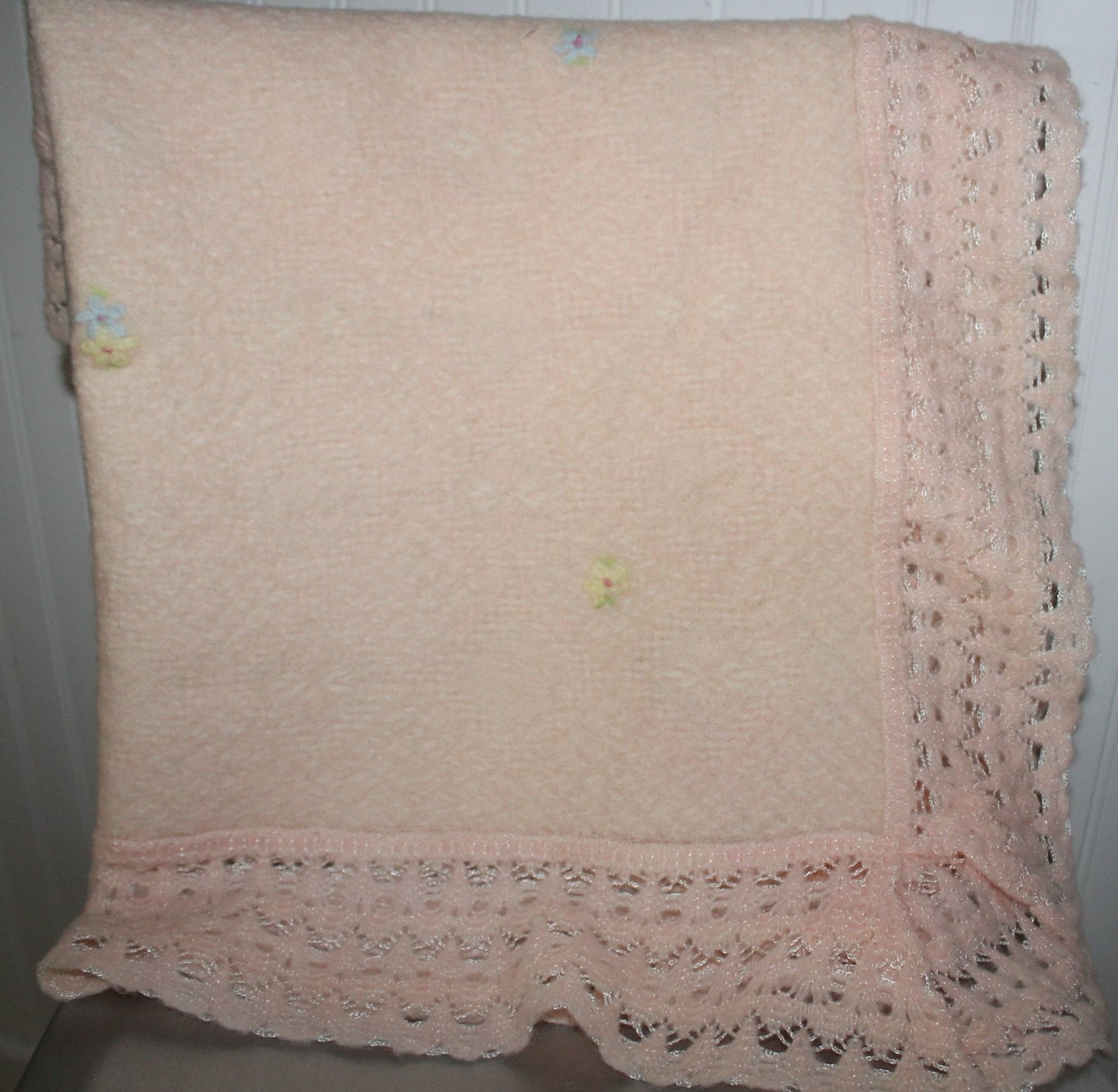 Unbranded Wool Blend Baby Crib Stroller Blanket - Elegant Embroidered Peach - 34" X 25" used