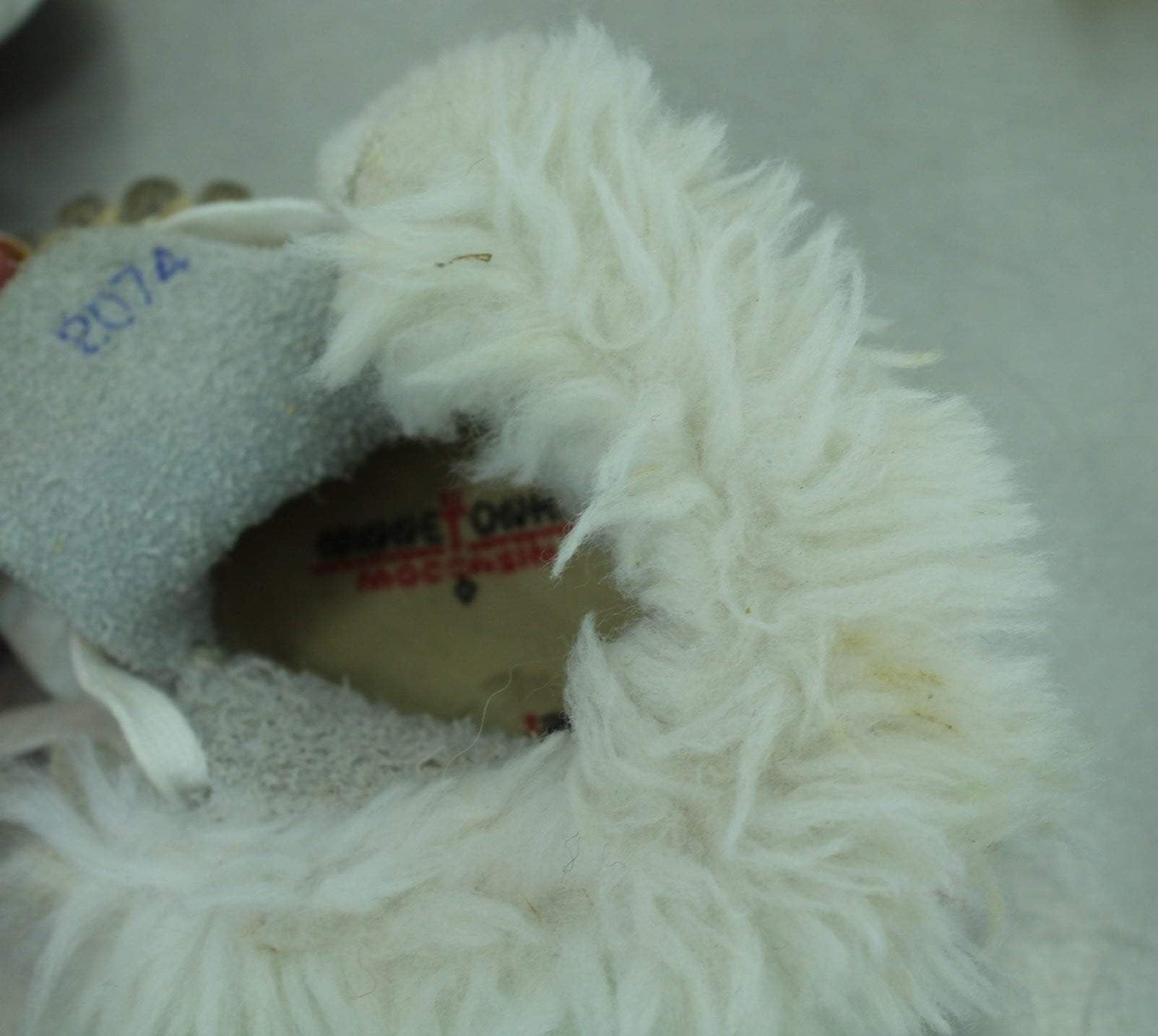 Minnetonka Vintage Infant Child Moccasins Fur Beaded Deerskin Leather Shoes 4 1/4" Sole  infant size 0 to 1
