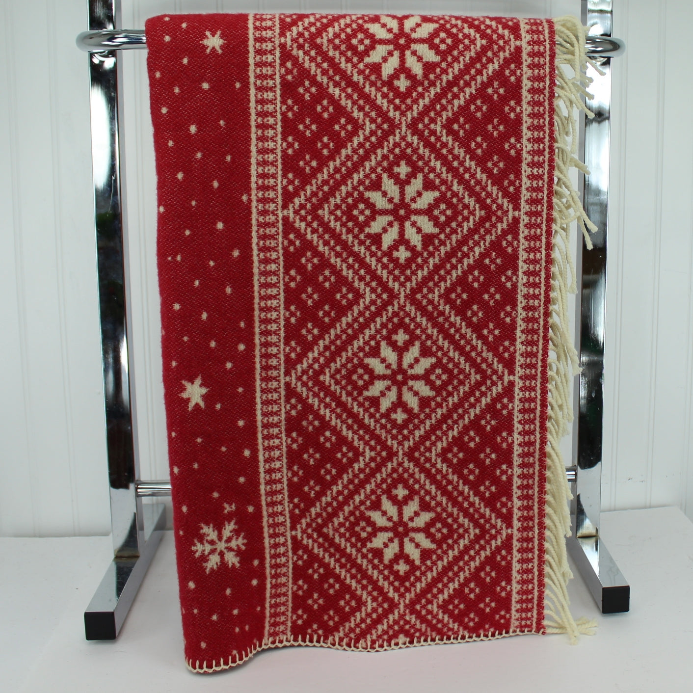 Coming Home Wool Throw Holiday Winter Snowflake Design Red White 2 Available